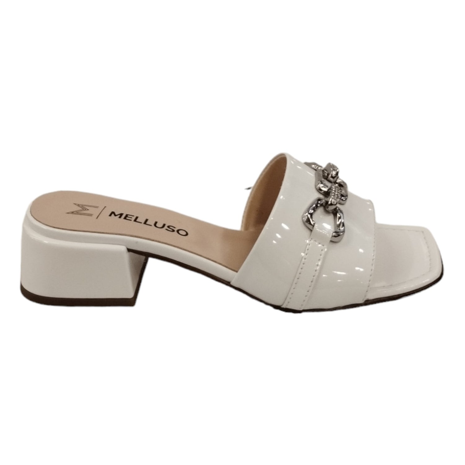 Melluso Scalzato Donna in Vernice Bianca con Accessorio in Vernice e Tacco Basso 40mm