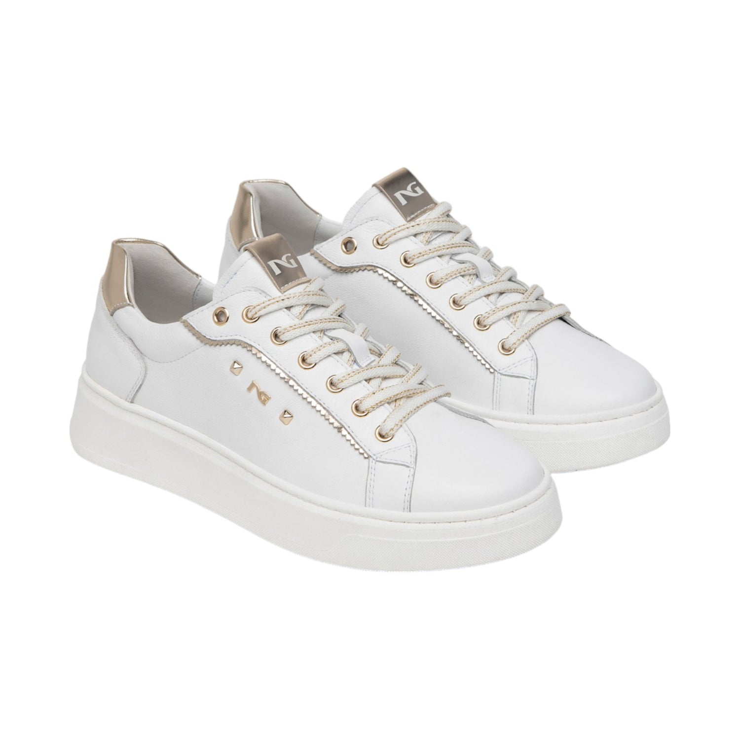 Nero Giardini Sneakers Bianca con Dettagli Dorati in Pelle