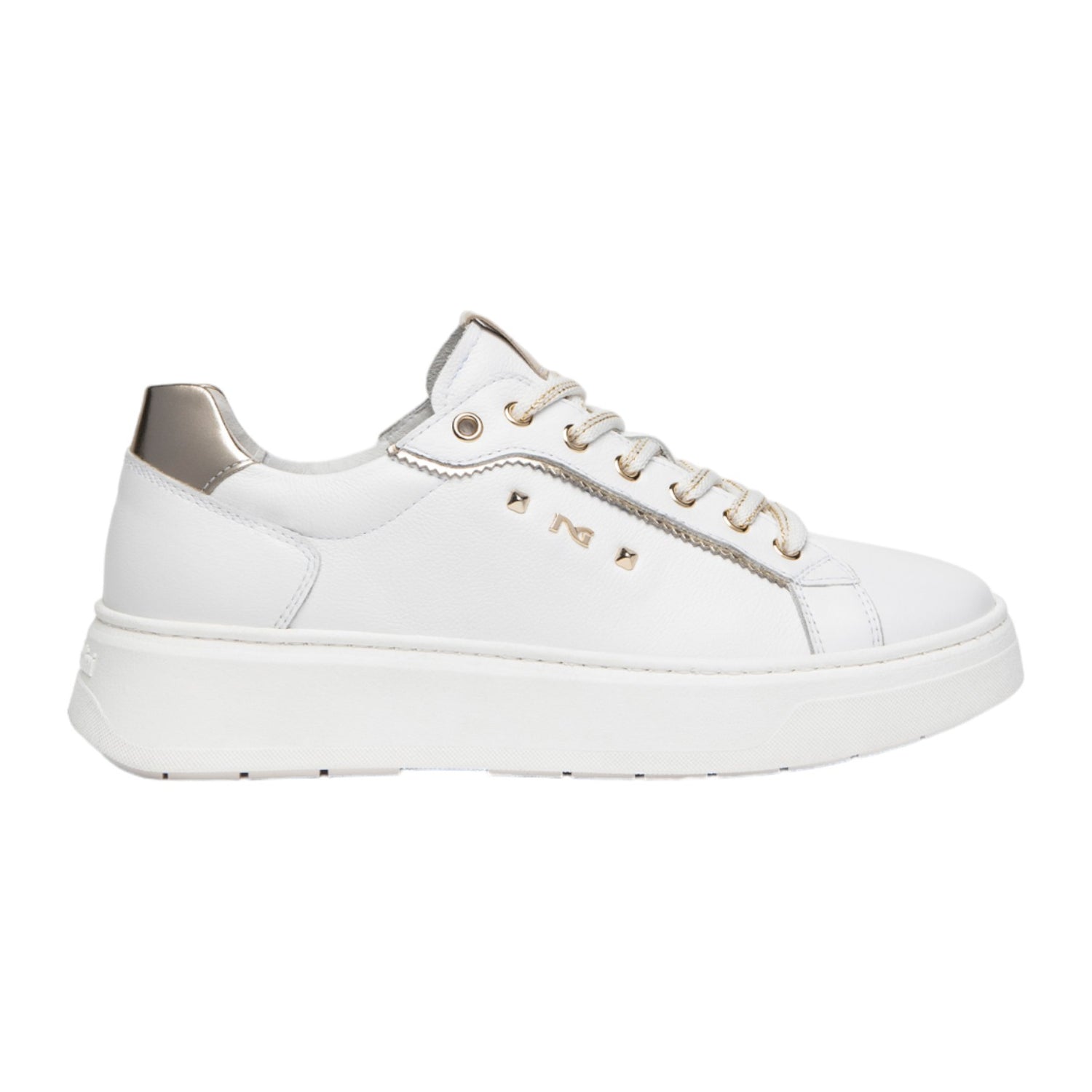 Nero Giardini Sneakers Bianca con Dettagli Dorati in Pelle