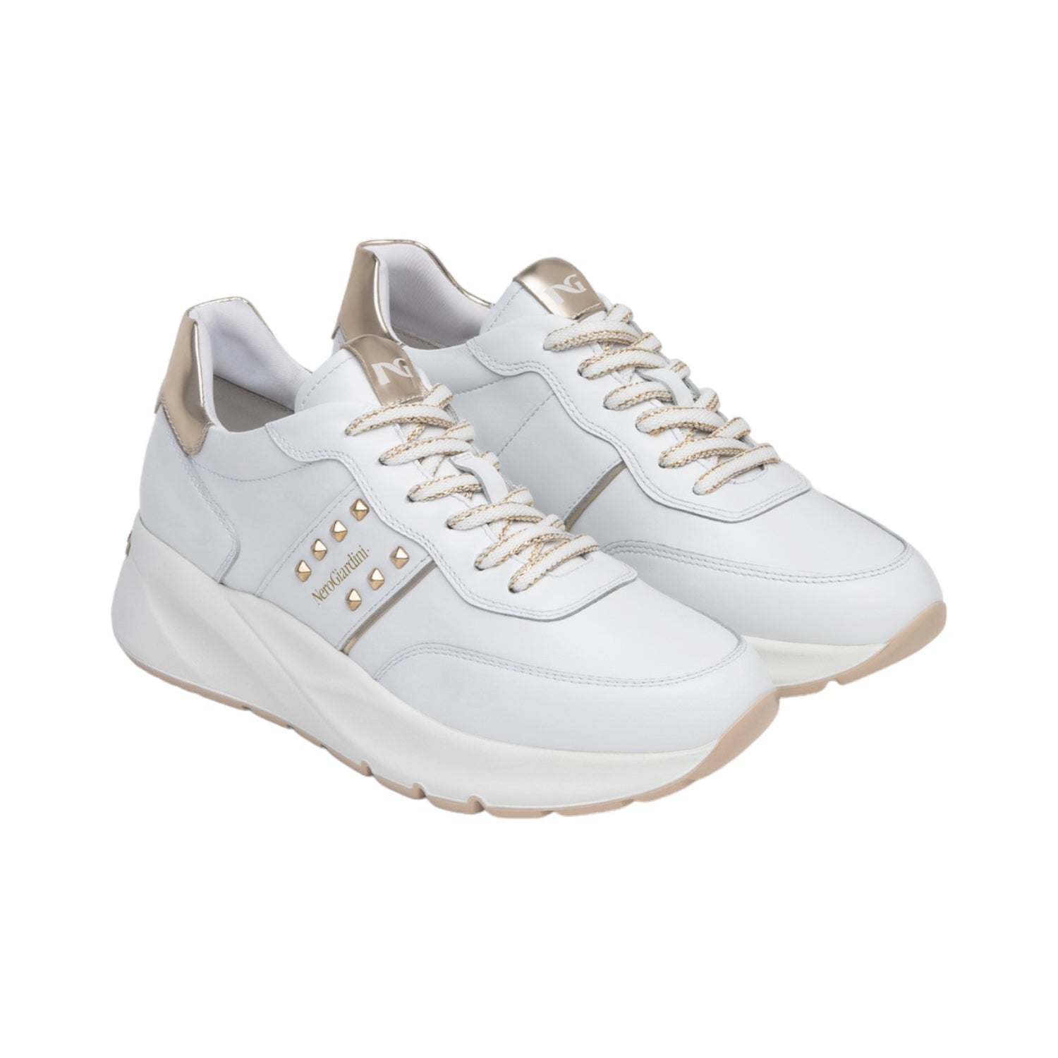 Nero Giardini Sneakers Donna Bianca con Borchie Dorate