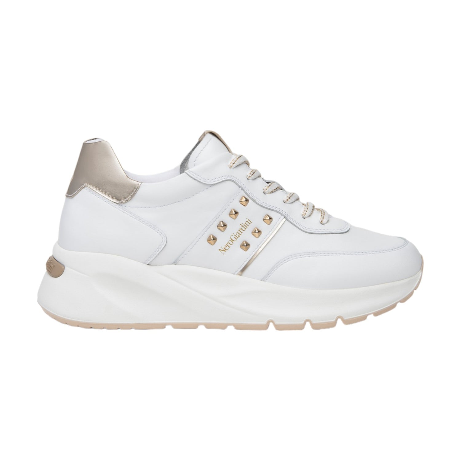 Nero Giardini Sneakers Donna Bianca con Borchie Dorate