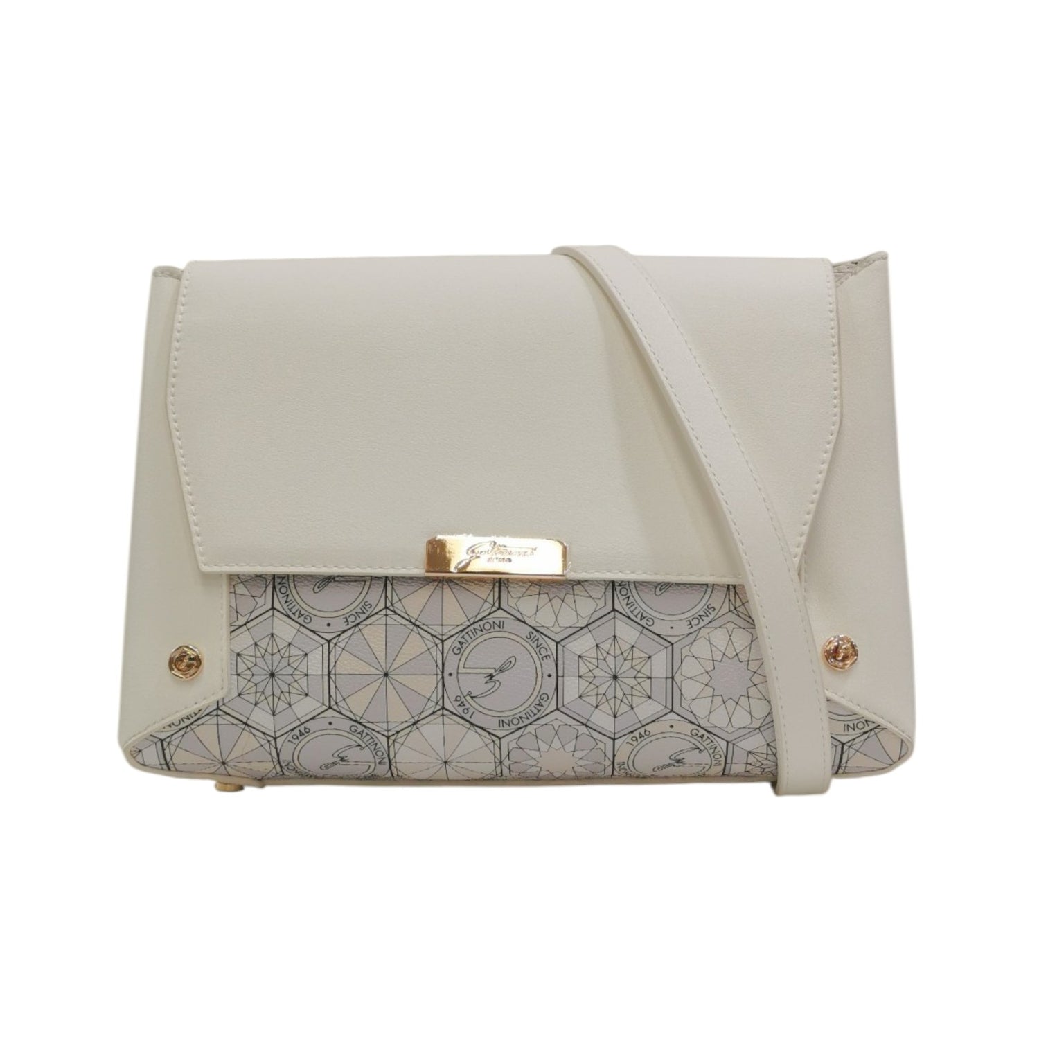 Gattinoni Roma Borsa a Tracolla Donna in Stampa Teodosia Bianco e Chiusura con Bottone