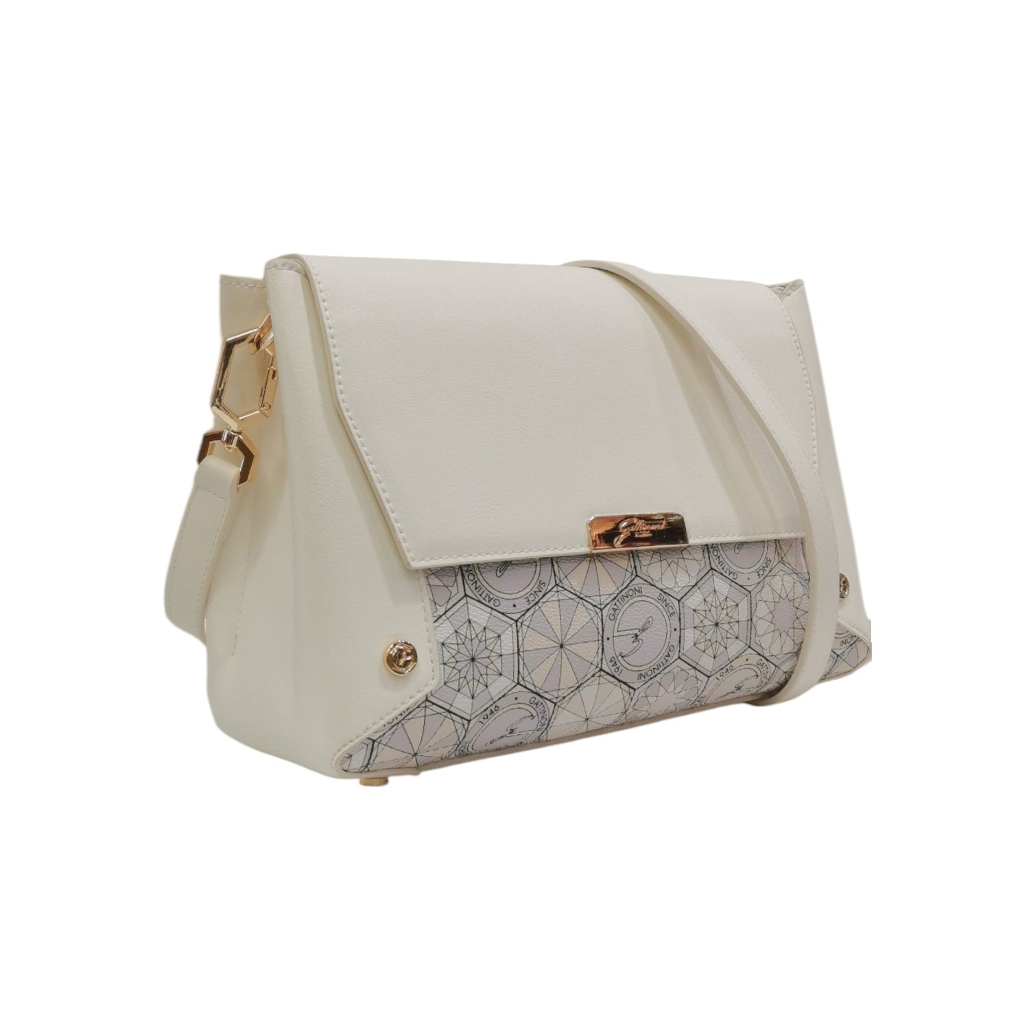 Gattinoni Roma Borsa a Tracolla Donna in Stampa Teodosia Bianco e Chiusura con Bottone