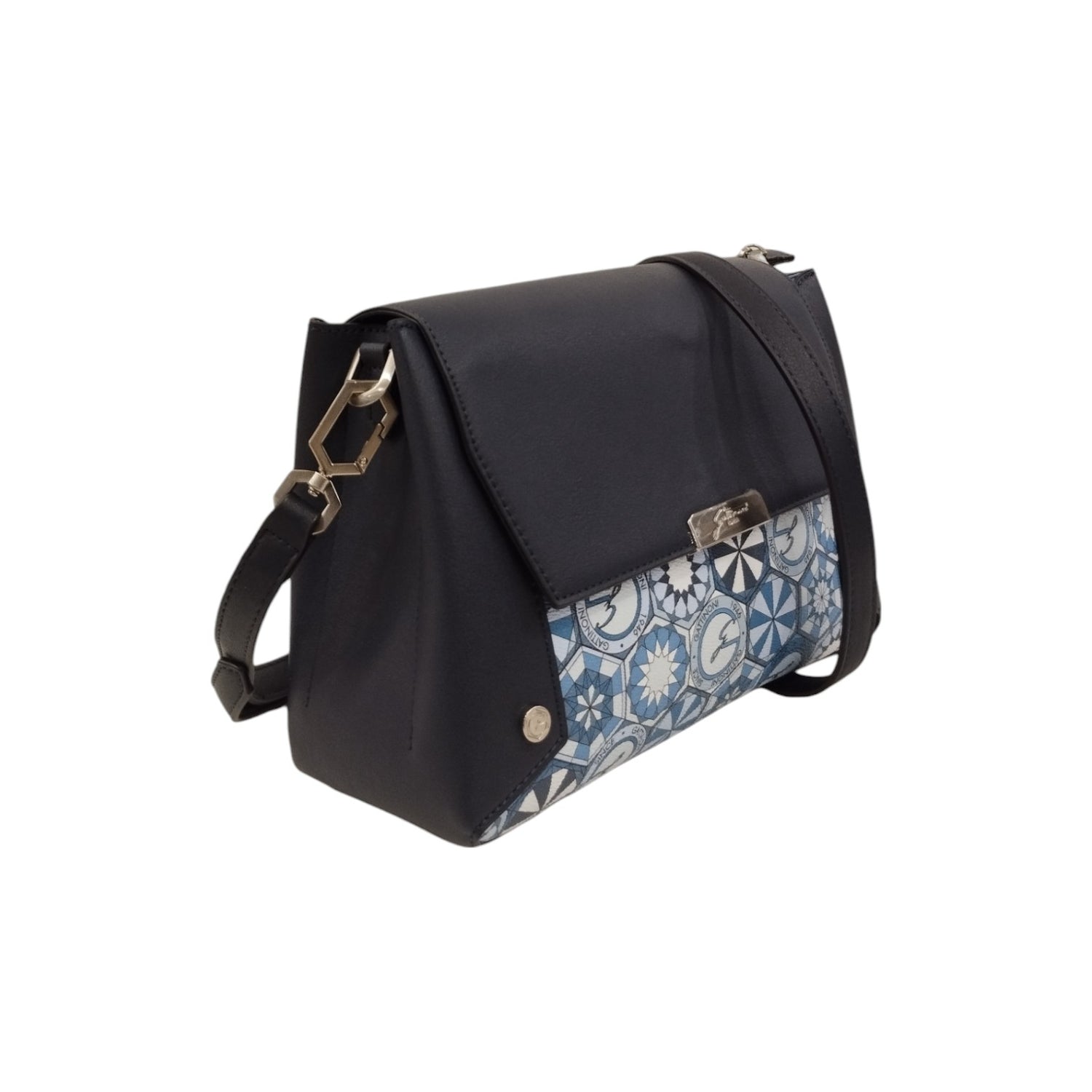Gattinoni Roma Borsa a Tracolla Donna con 3 Scomparti in Stampa Teodosia Blu e Chiusura con Bottone