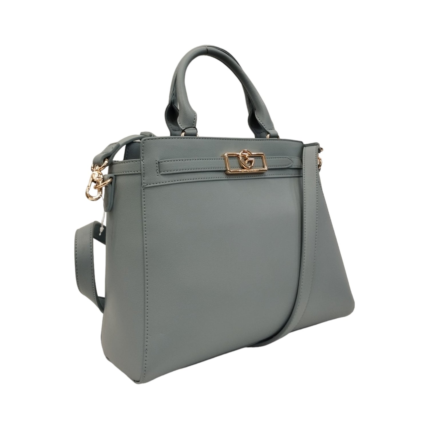 Gattinoni Roma Borsa a Mano Donna in Ecopelle Celeste con Accessorio Oro Frontale e Tracolla