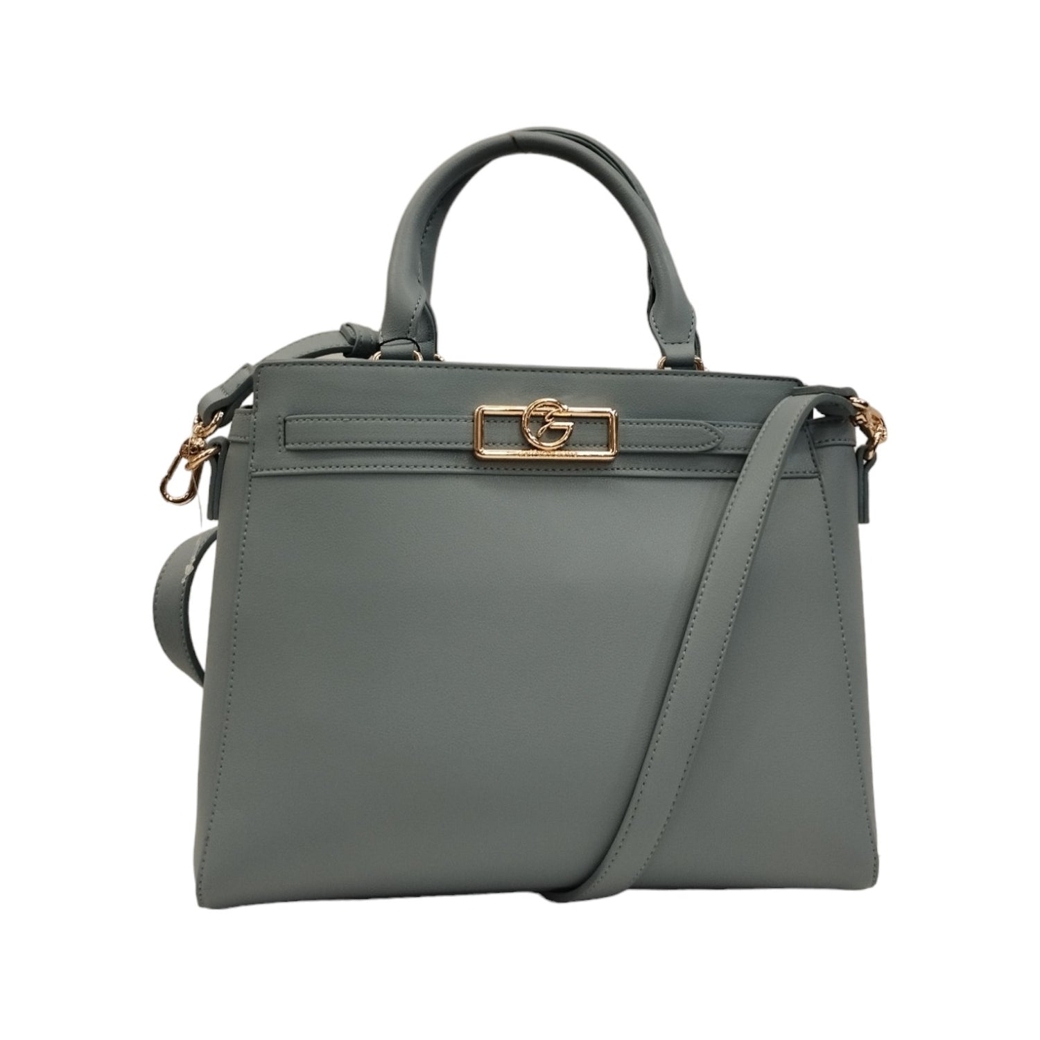 Gattinoni Roma Borsa a Mano Donna in Ecopelle Celeste con Accessorio Oro Frontale e Tracolla