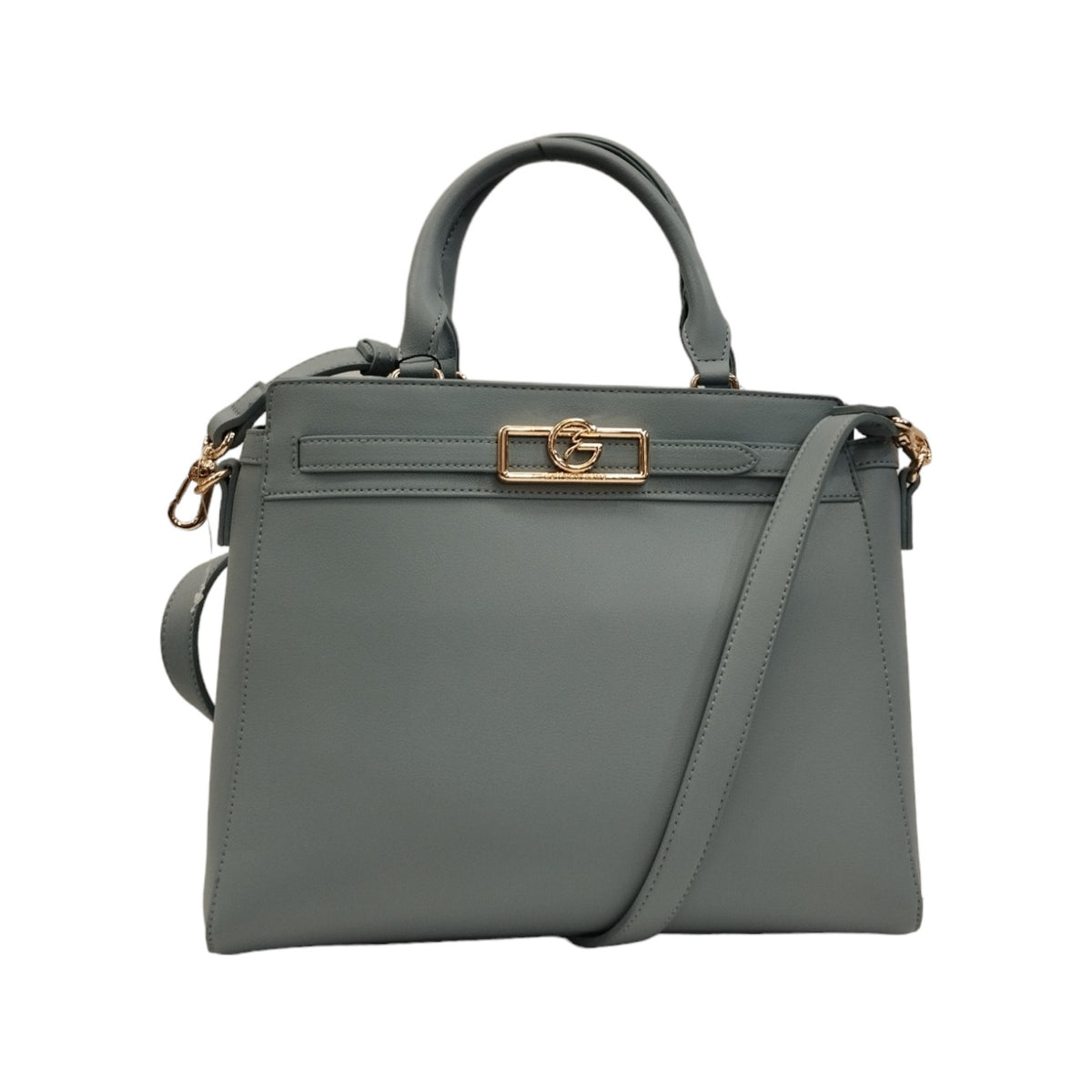 Gattinoni Roma Borsa a Mano Donna in Ecopelle Celeste con Accessorio Oro Frontale e Tracolla
