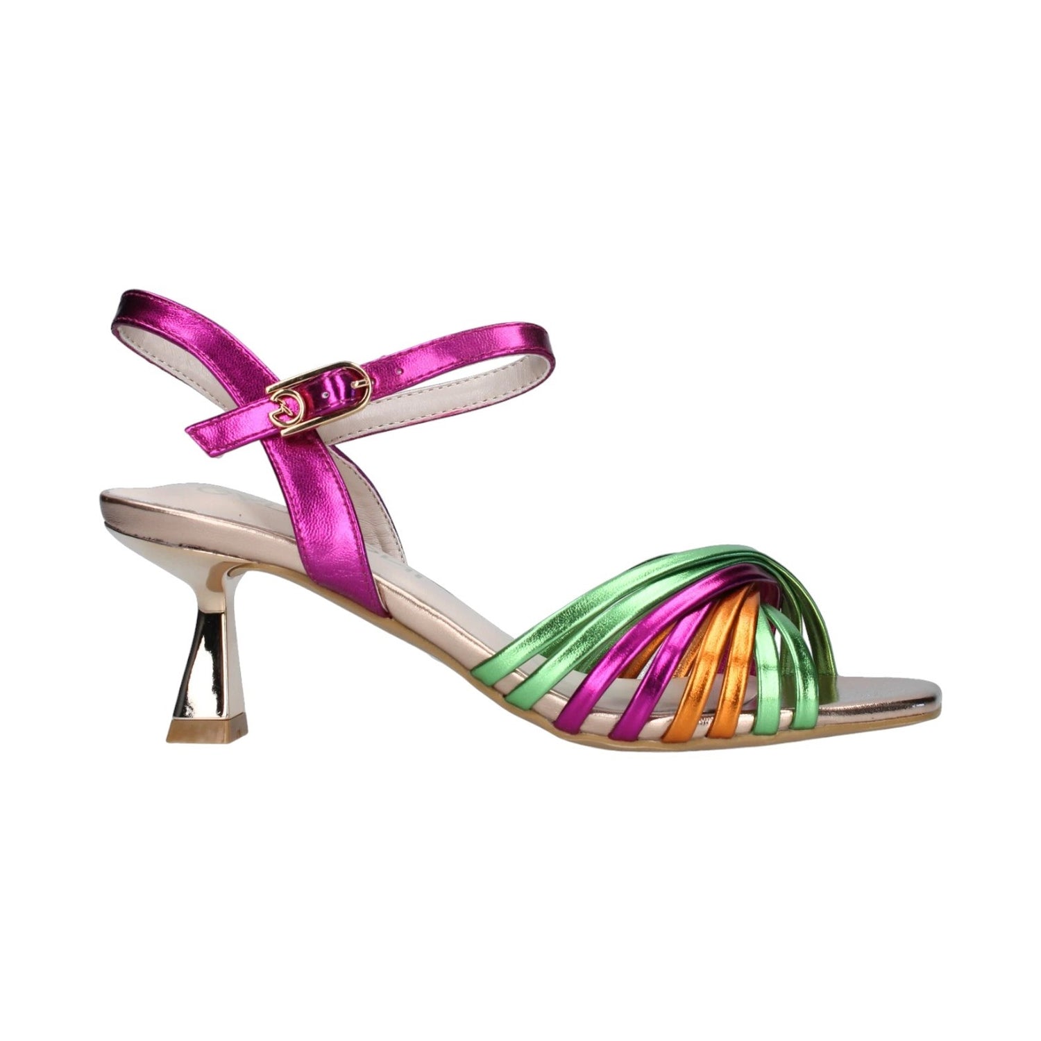 Gattinoni Sandalo Donna in Ecopelle con Fasce Multicolor Fucsia con Tacco 60mm  - Numero 35