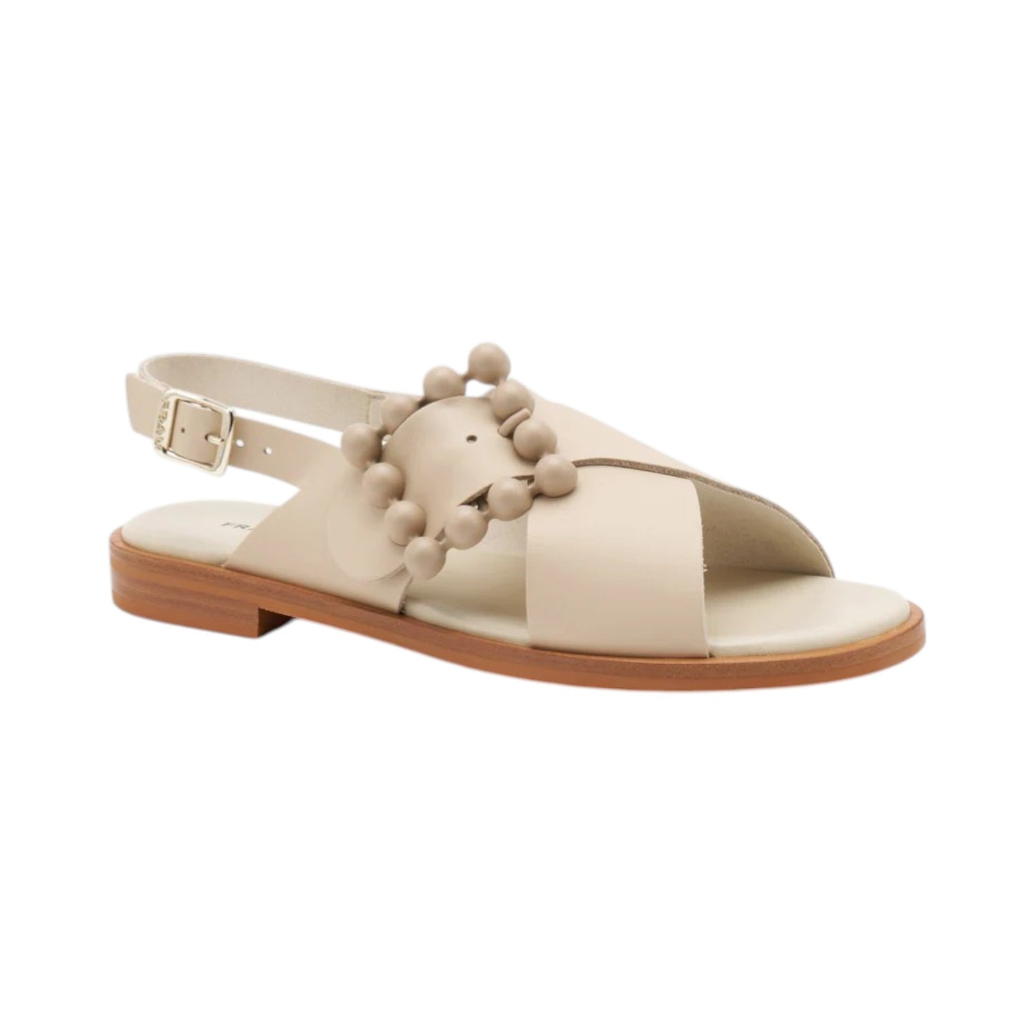 Frau Sandalo Donna Basso Beige con Fasce Incrociate