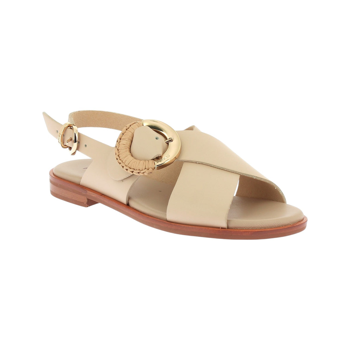 Frau Sandalo Donna Basso Beige con Fasce Incrociate