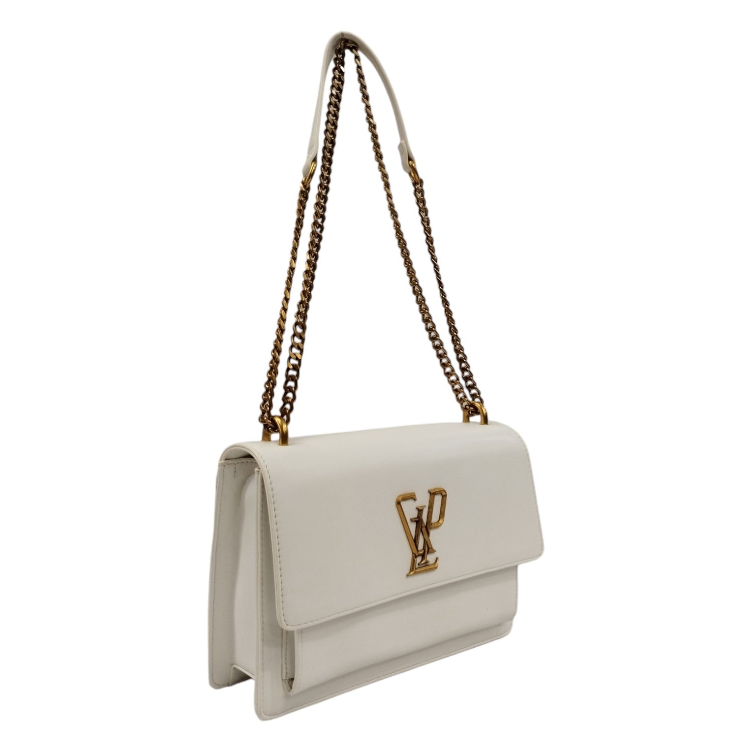 Gaelle Borsa a Tracolla Donna in Ecopelle Bianca con Catena Dorata con Tasca Frontale