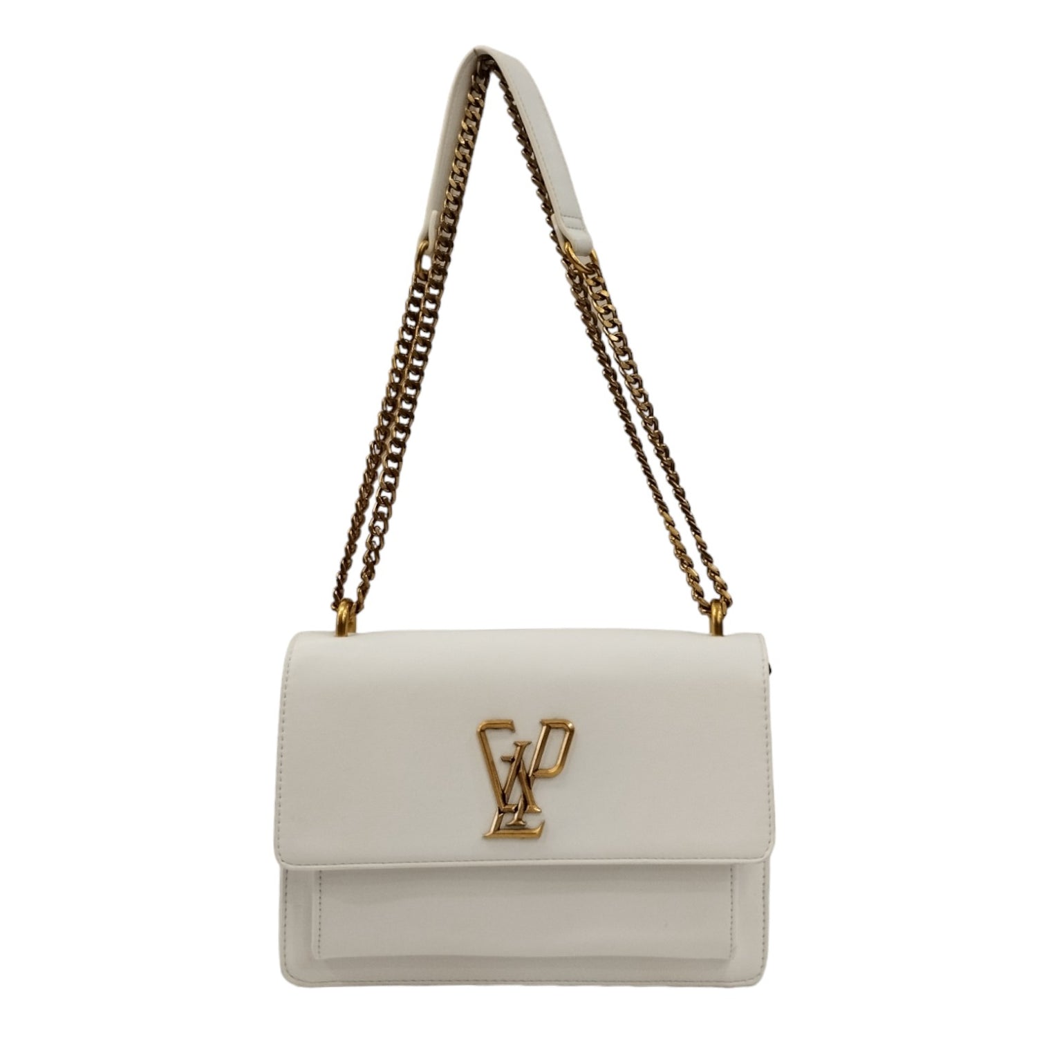 Gaelle Borsa a Tracolla Donna in Ecopelle Bianca con Catena Dorata con Tasca Frontale
