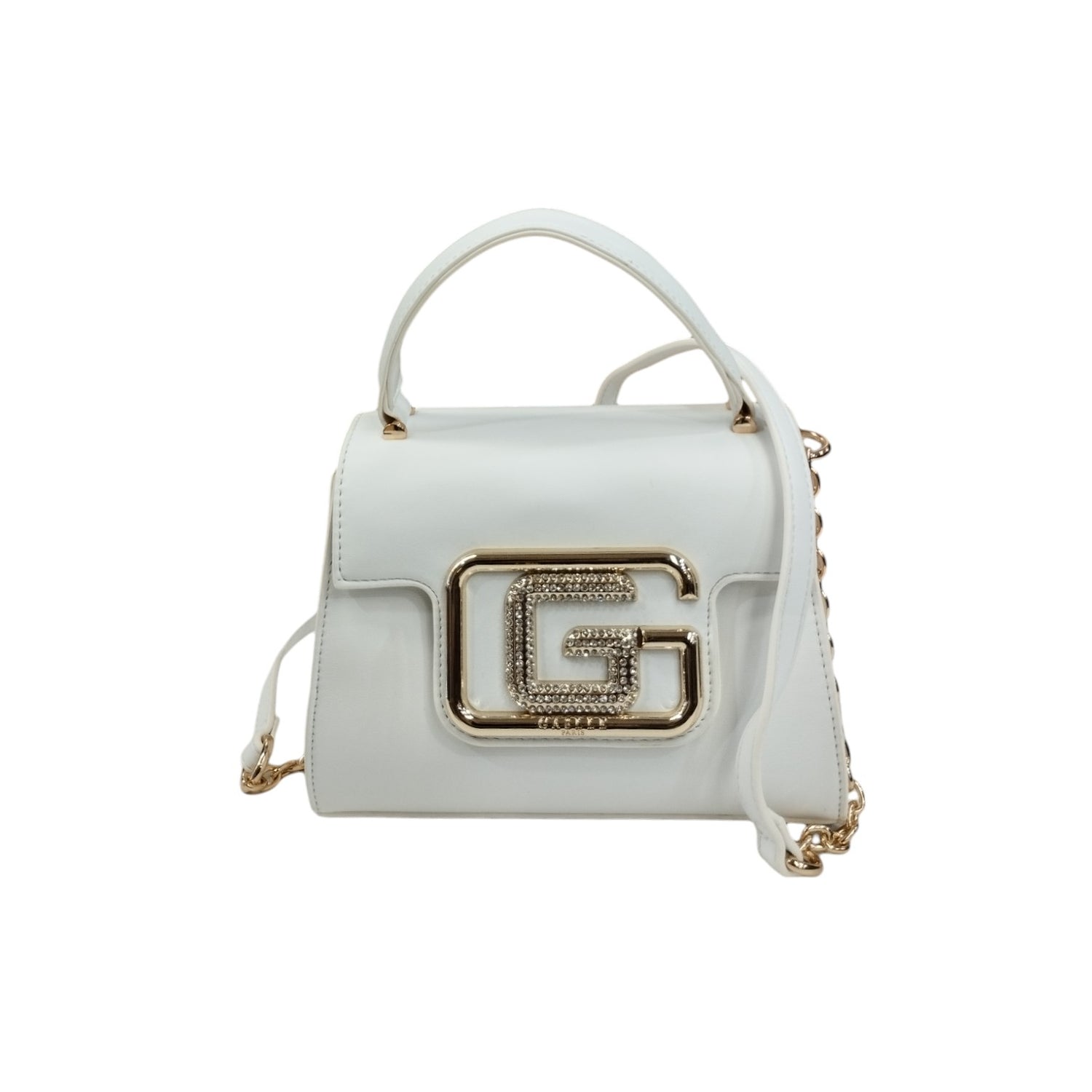 Gaelle Mini Borsa a Mano Donna in Ecopelle Bianca con Tracolla in Catena Dorata