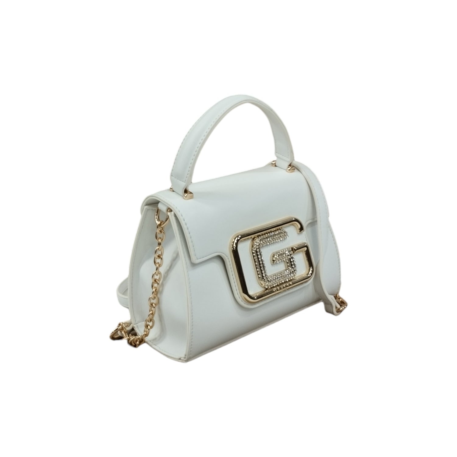 Gaelle Mini Borsa a Mano Donna in Ecopelle Bianca con Tracolla in Catena Dorata