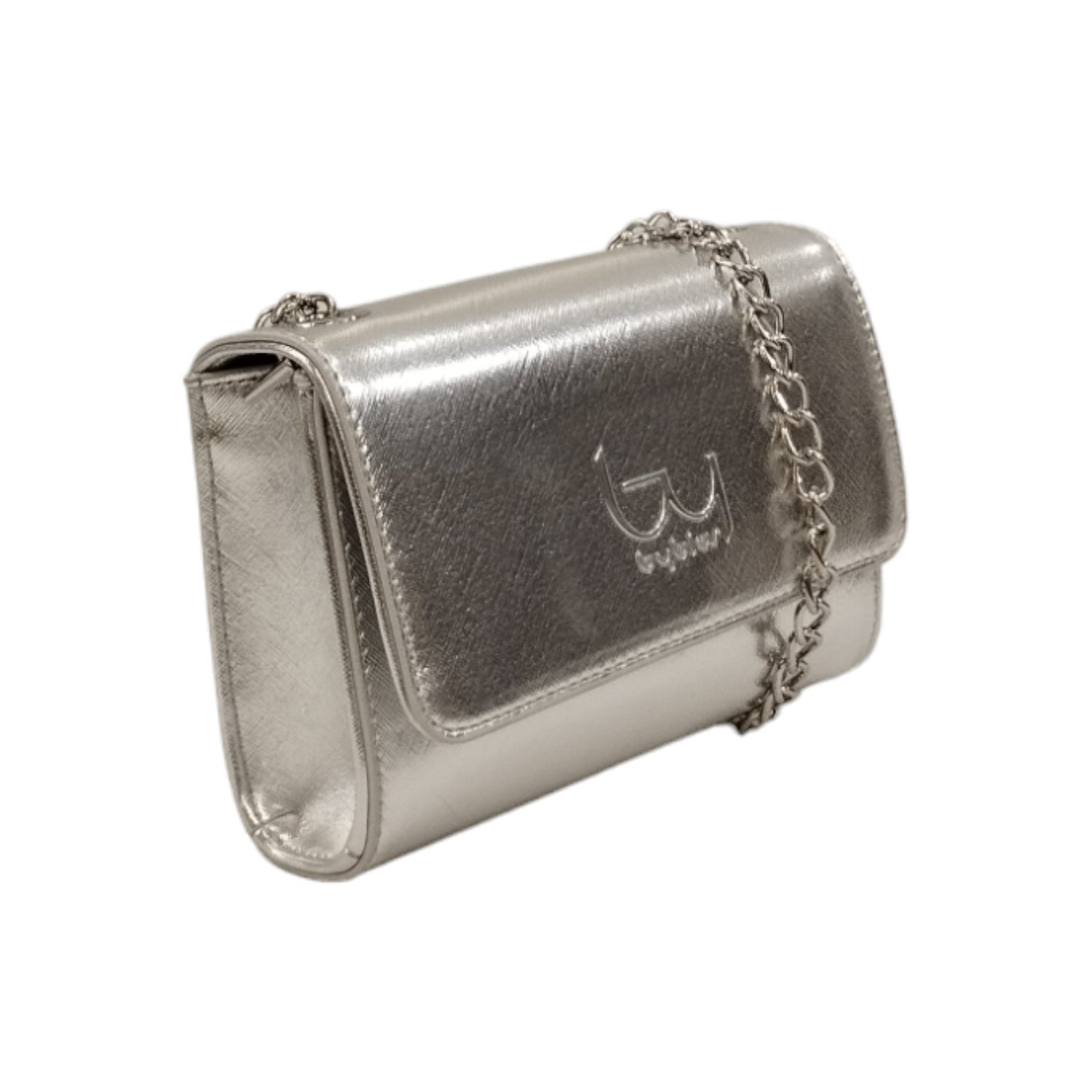 By Byblos Borsa a Tracolla Donna in Ecopelle Argento Laminato con Catena