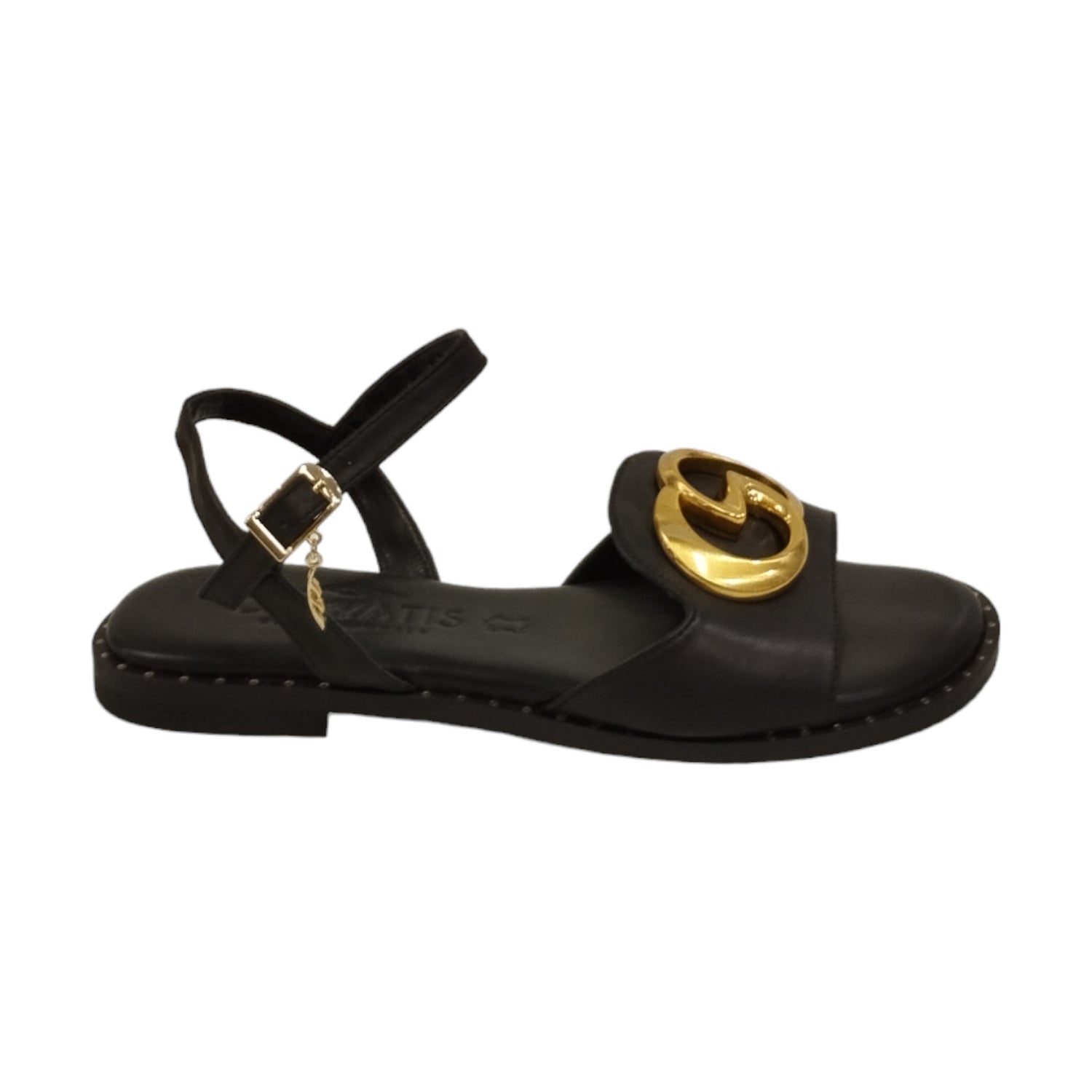 Caryatis Sandalo Basso Nero con Accessorio Dorato