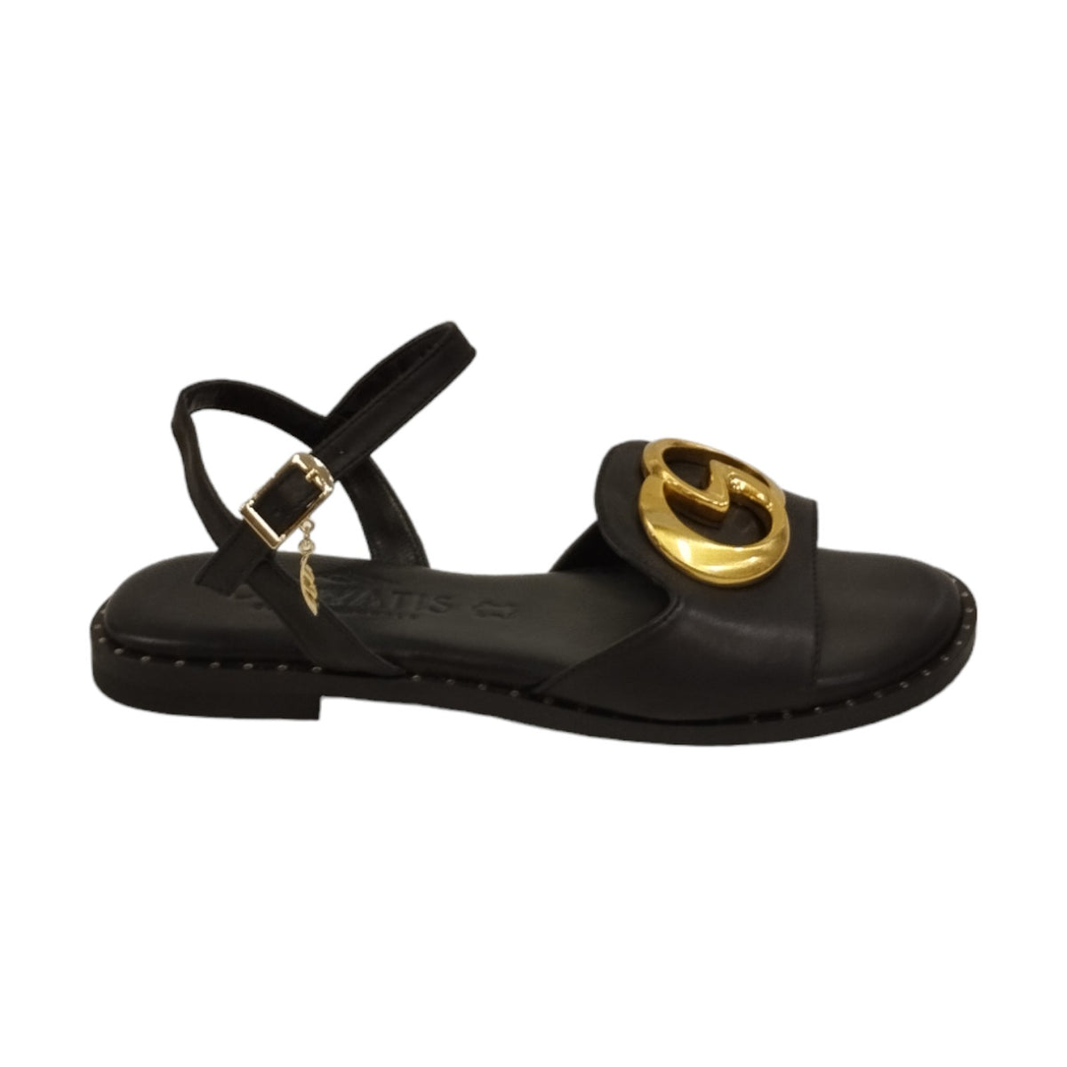 Caryatis Sandalo Basso Nero con Accessorio Dorato