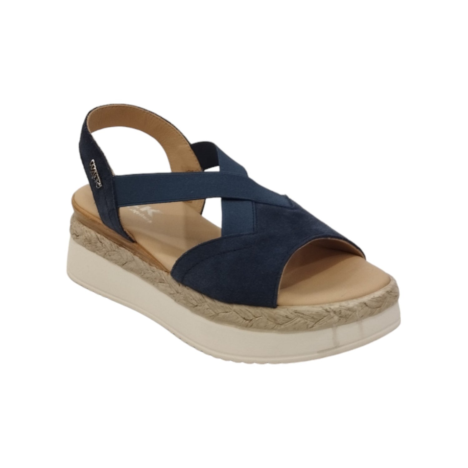 Melluso Sandalo Donna in Camoscio Blu con Elastici e Zeppa 60mm