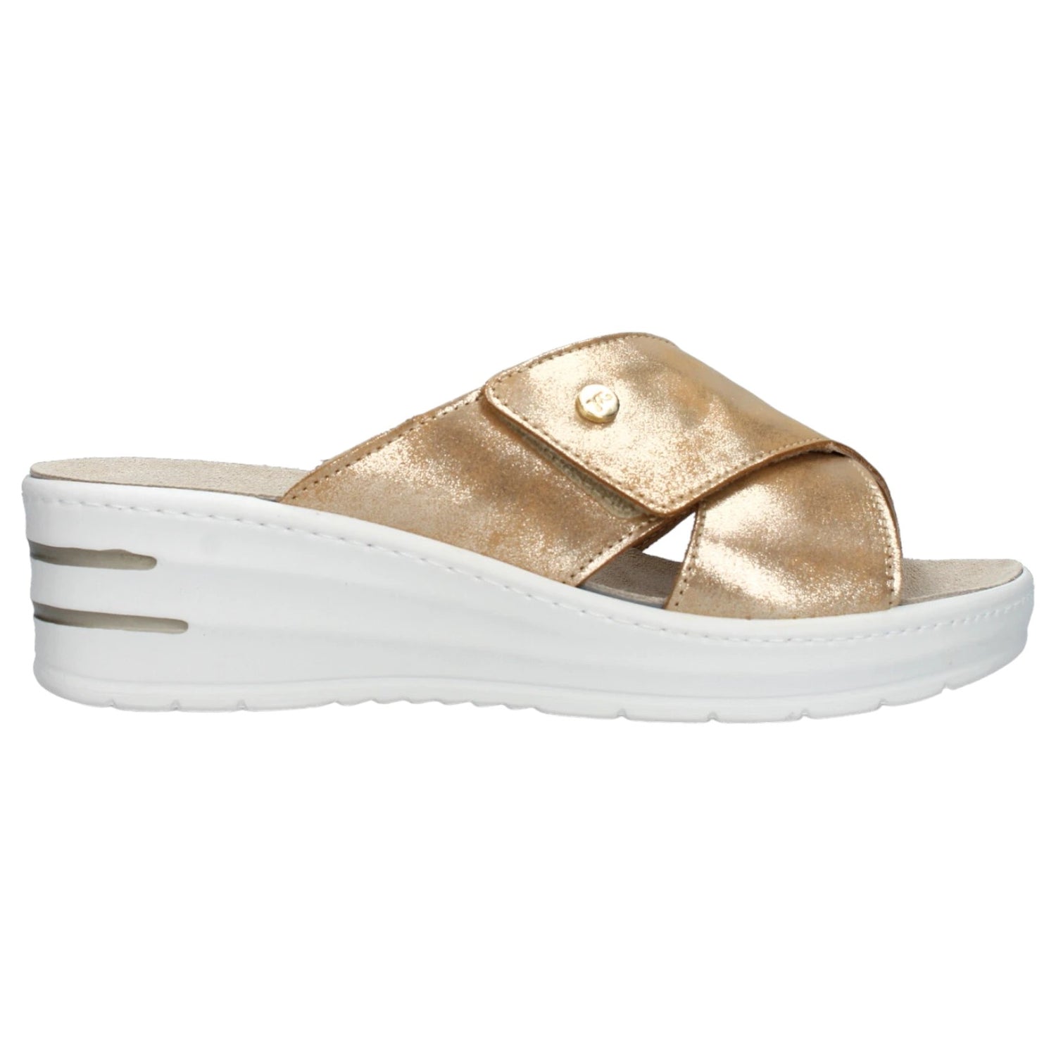 Melluso Scalzato Donna in Pelle Oro con Strappo e Zeppa