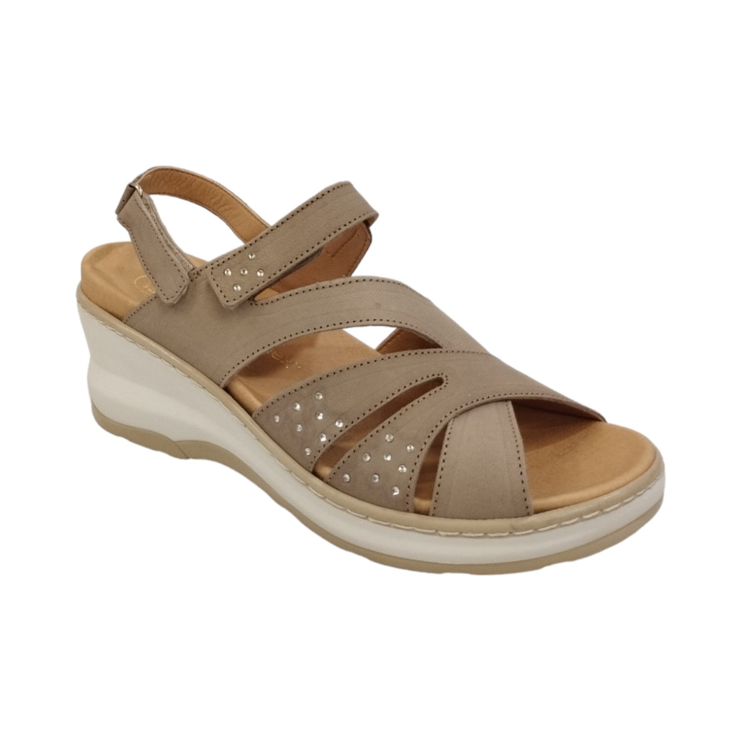 Descanflex Sandalo Beige in Pelle con Strappo e Zeppa Alta 6cm