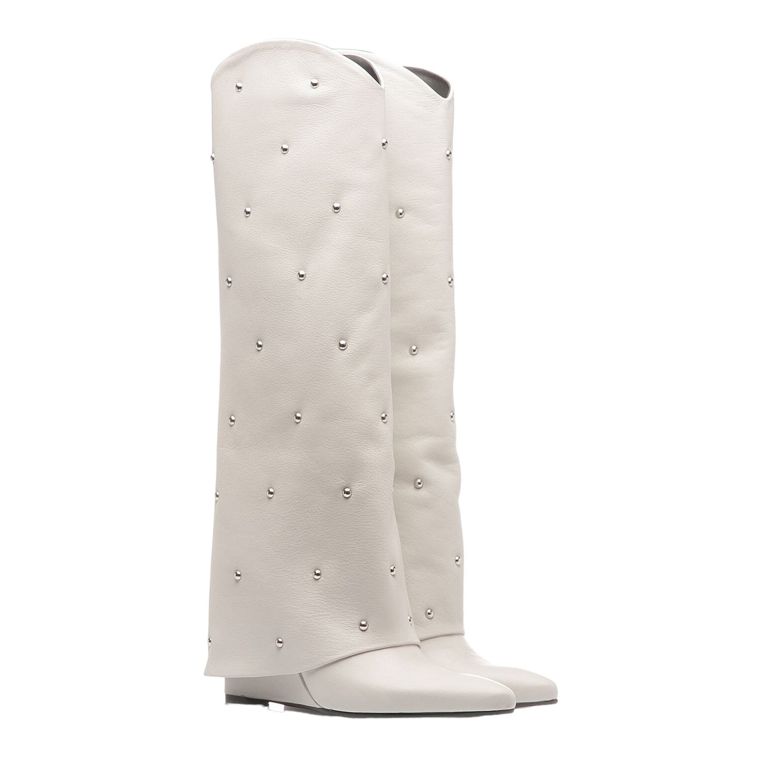 The Icona Stivale Alto Bianco in Pelle con Borchie