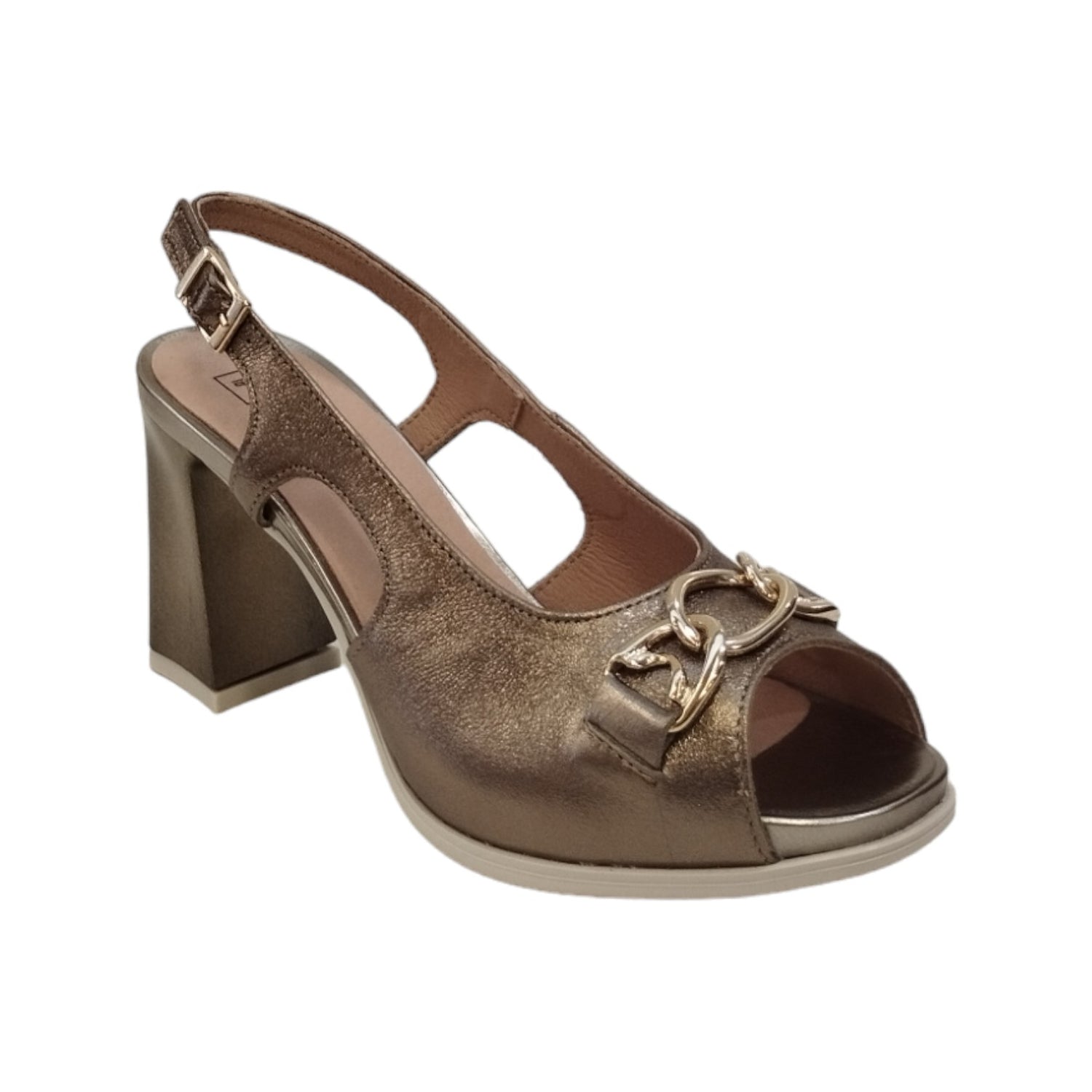 Pitillos Décolleté Donna in Pelle Laminata Bronzo con Morsetto Dorato Frontale e Tacco Alto di 9cm