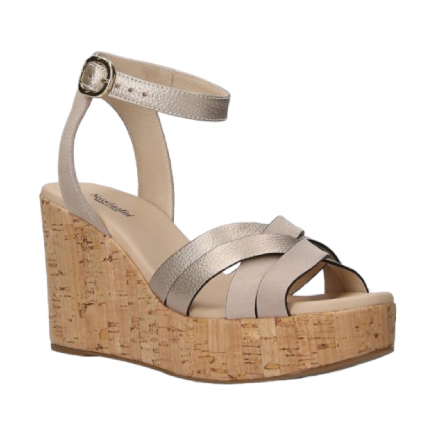 Nero Giardini Sandalo Beige in Pelle con Zeppa