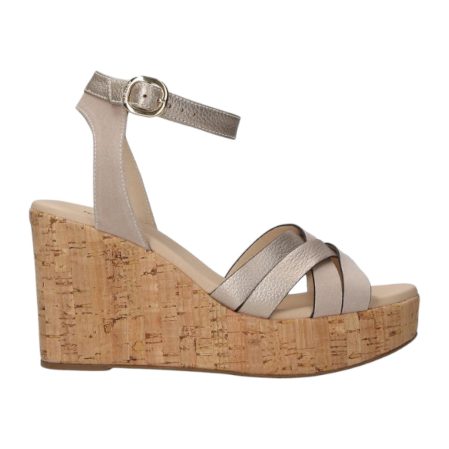 Nero Giardini Sandalo Beige in Pelle con Zeppa