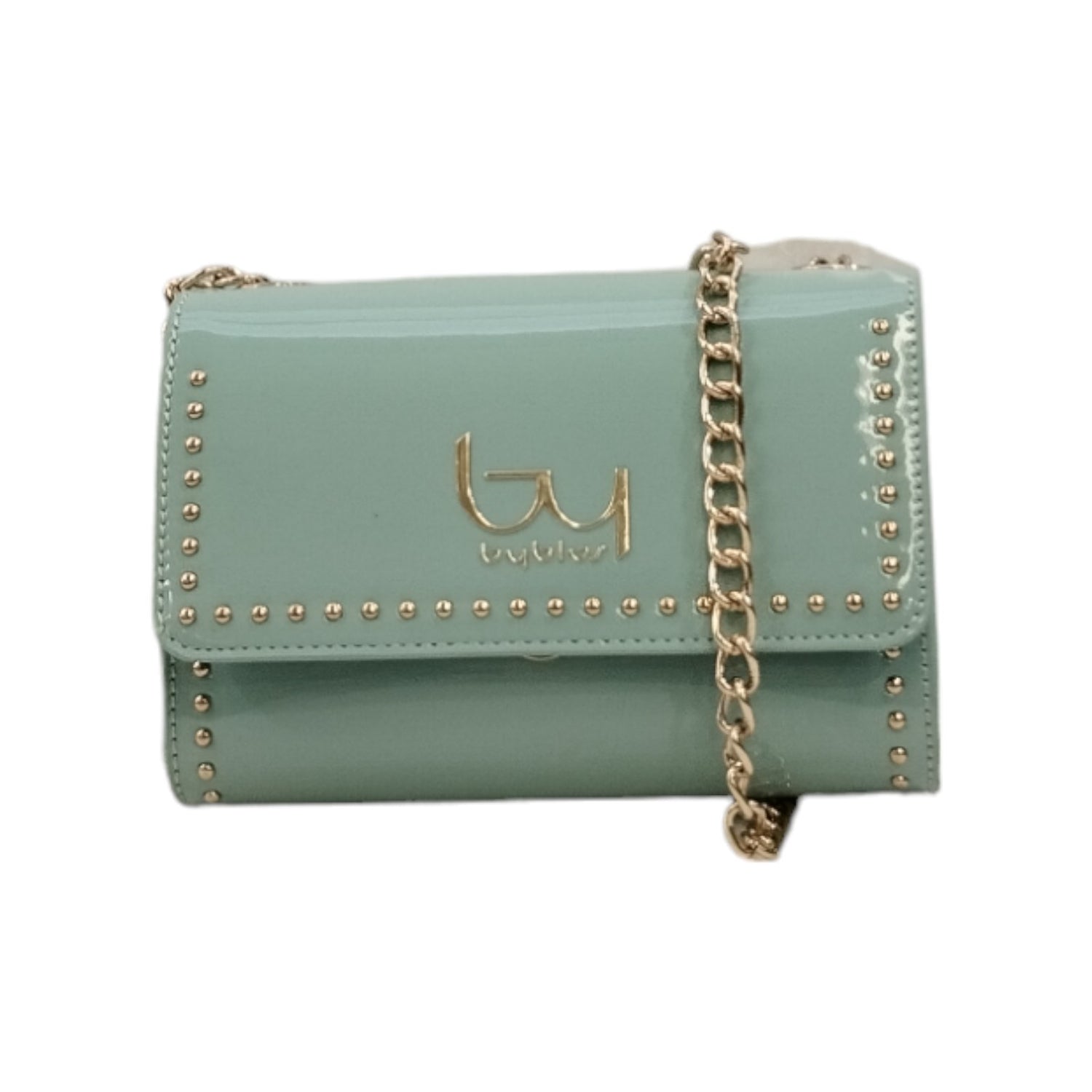 By Byblos Borsa a Tracolla Donna in Vernice Menta con Catena