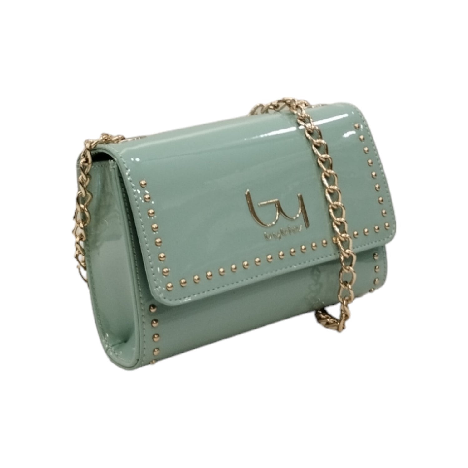 By Byblos Borsa a Tracolla Donna in Vernice Menta con Catena