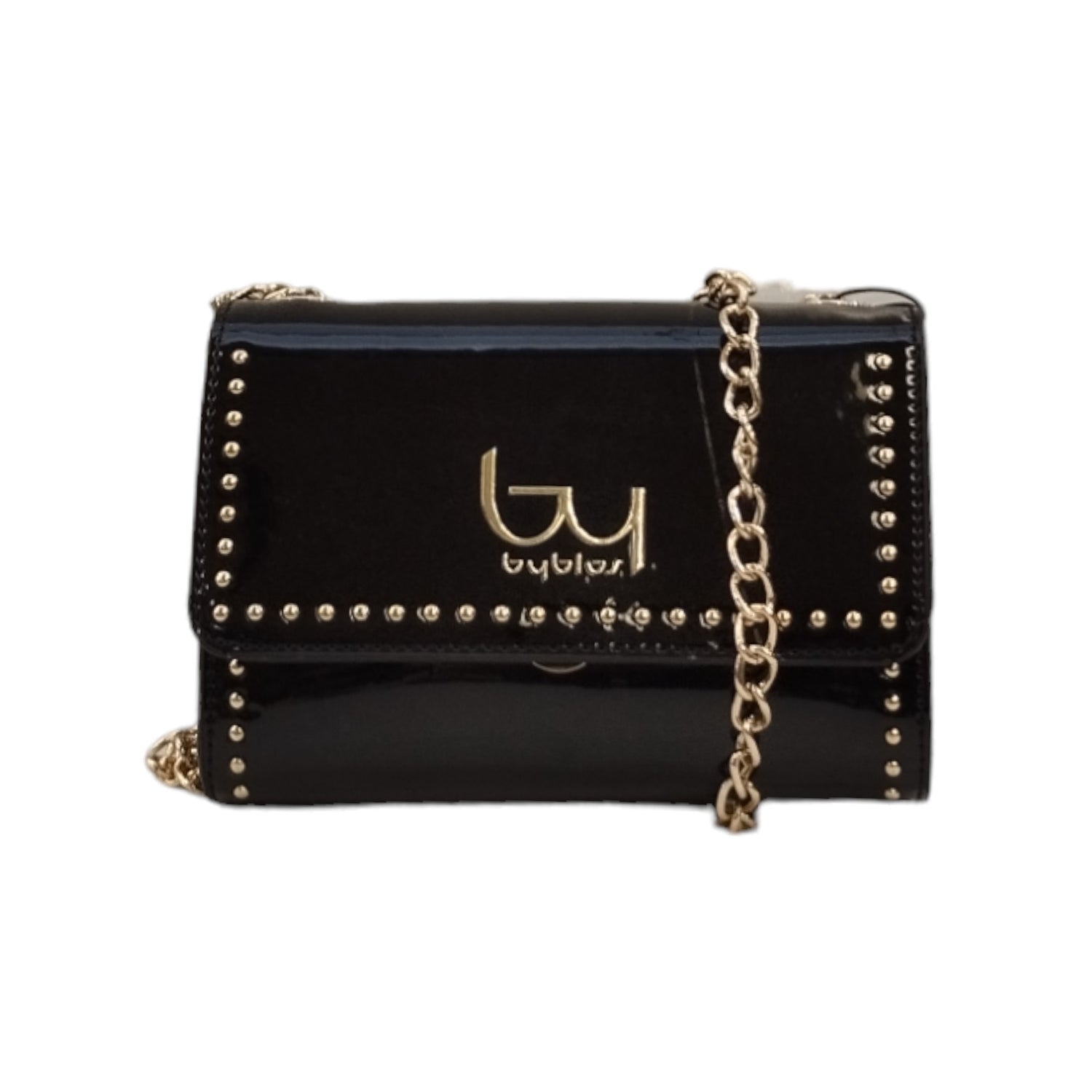 By Byblos Borsa a Tracolla Donna in Vernice Nera con Catena