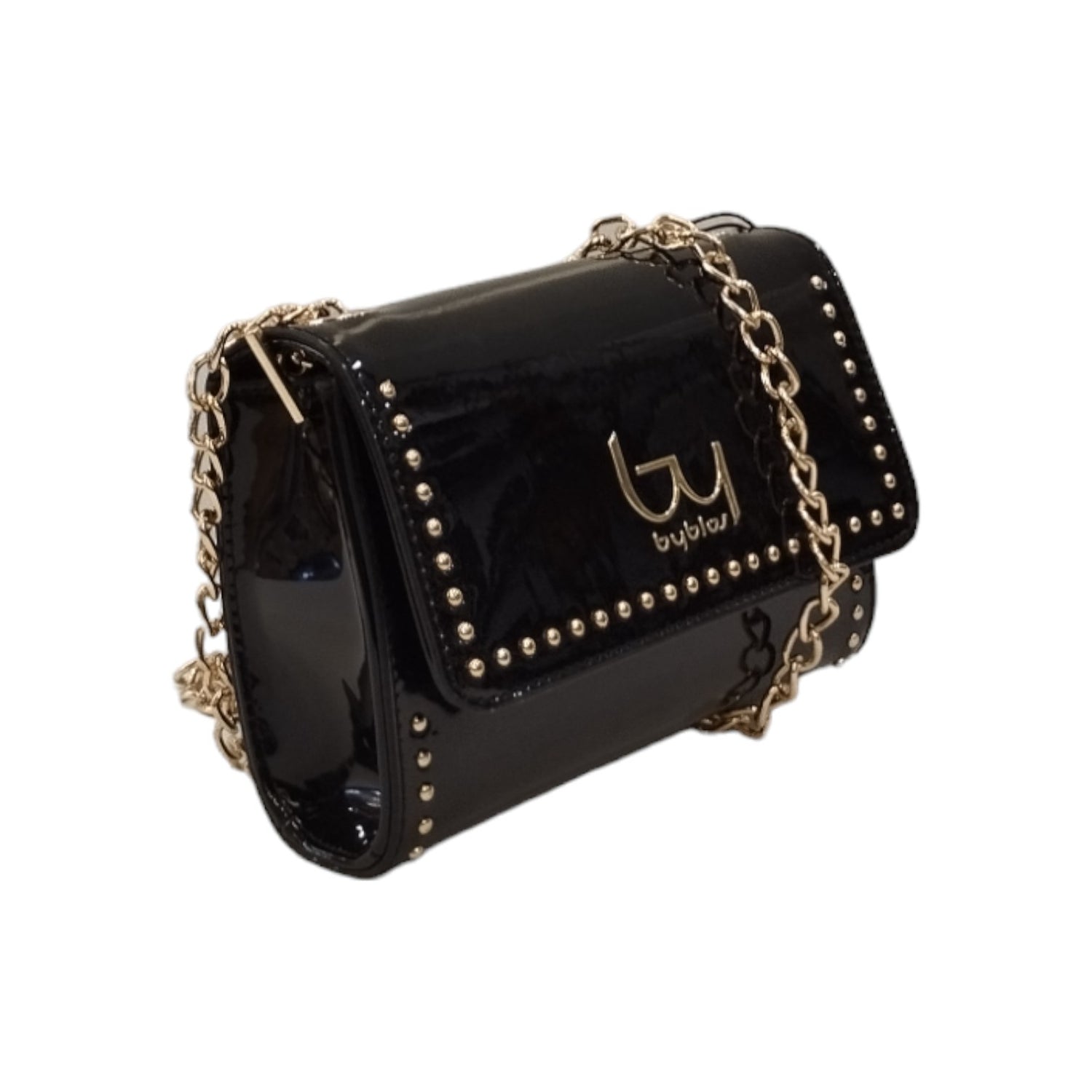 By Byblos Borsa a Tracolla Donna in Vernice Nera con Catena