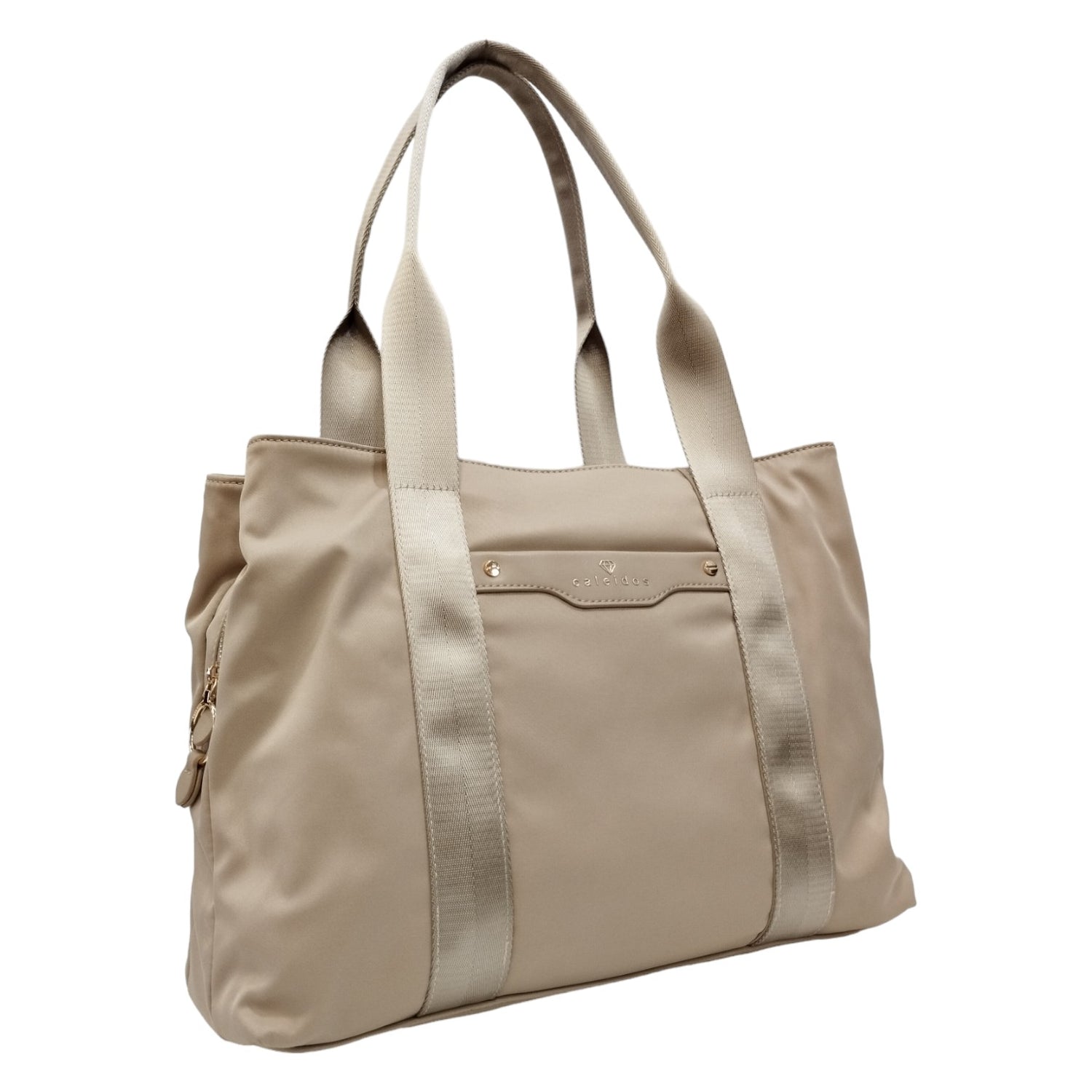 Caleidos Borsa a Spalla Donna in Tessuto Beige con Doppio Manico