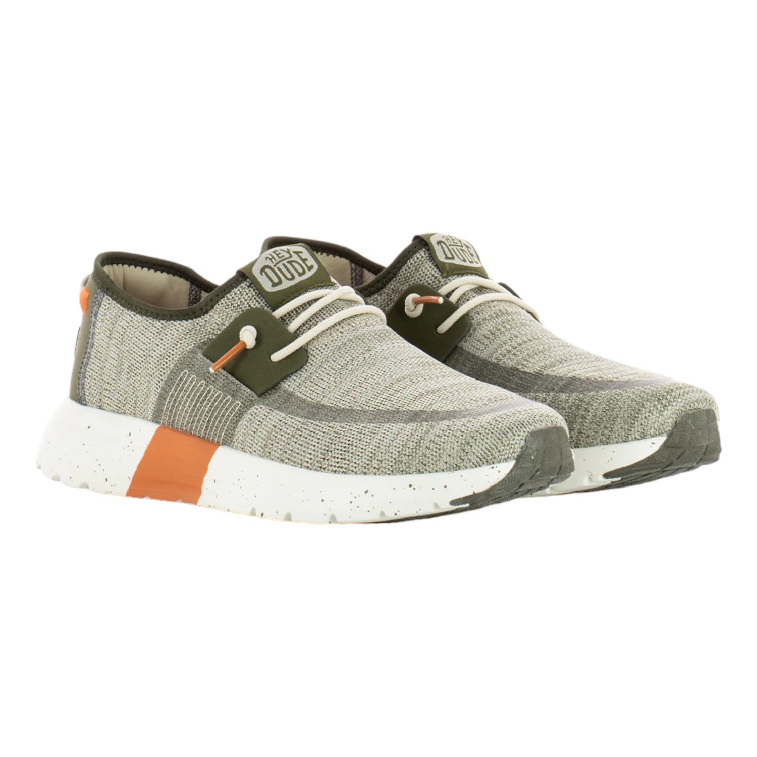 Hey Dude Sirocco M Sport Mode Slip On Uomo in Tessuto Oliva con Dettaglio Arancio