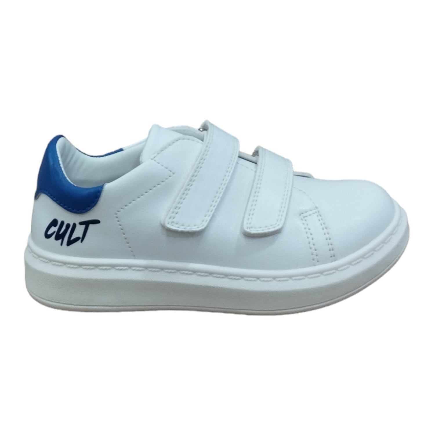 Cult Sneakers Bianco con Inserto Blu e Strappo da Bambino