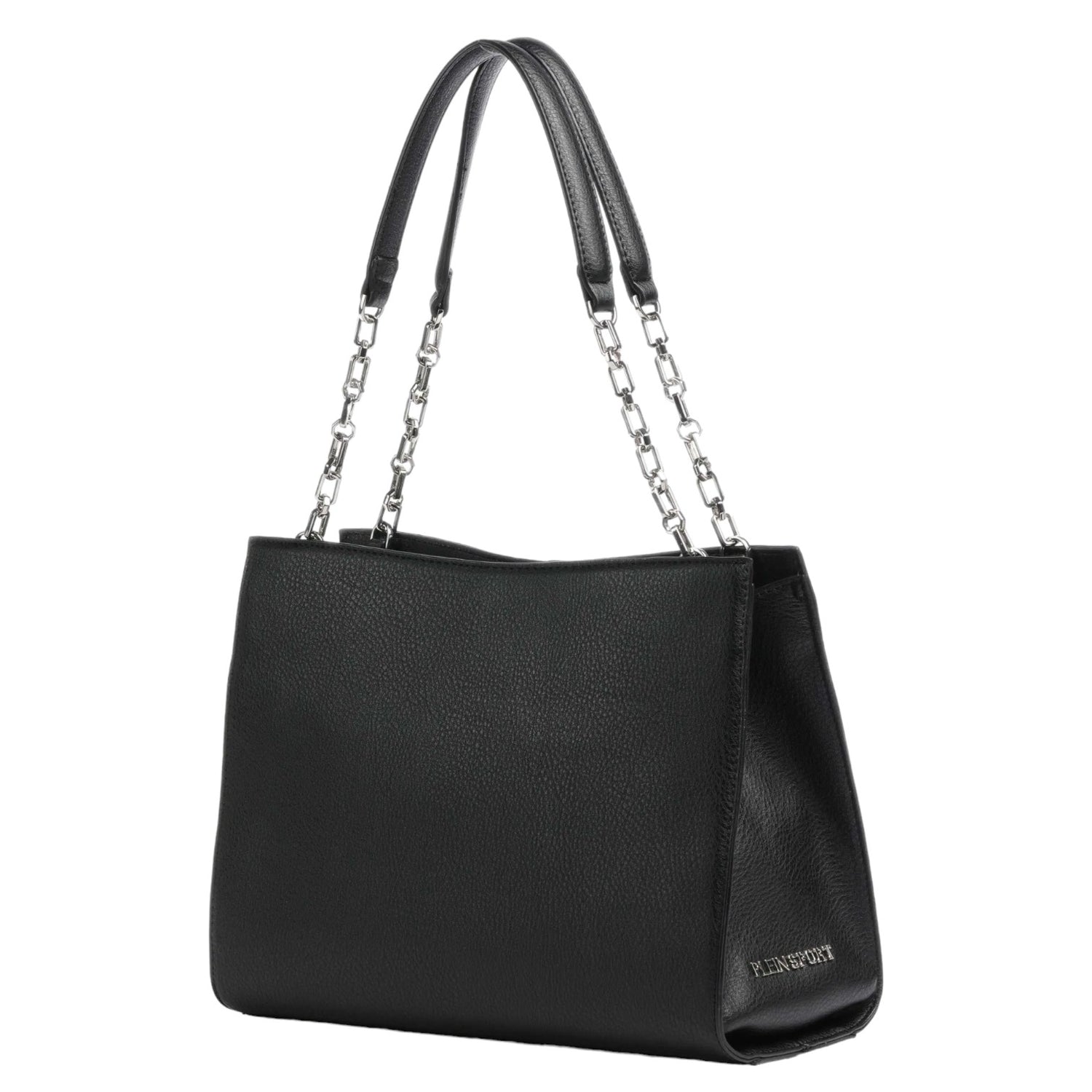 Plein Sport Borsa a Spalla Nera con Manici a Catena Argento