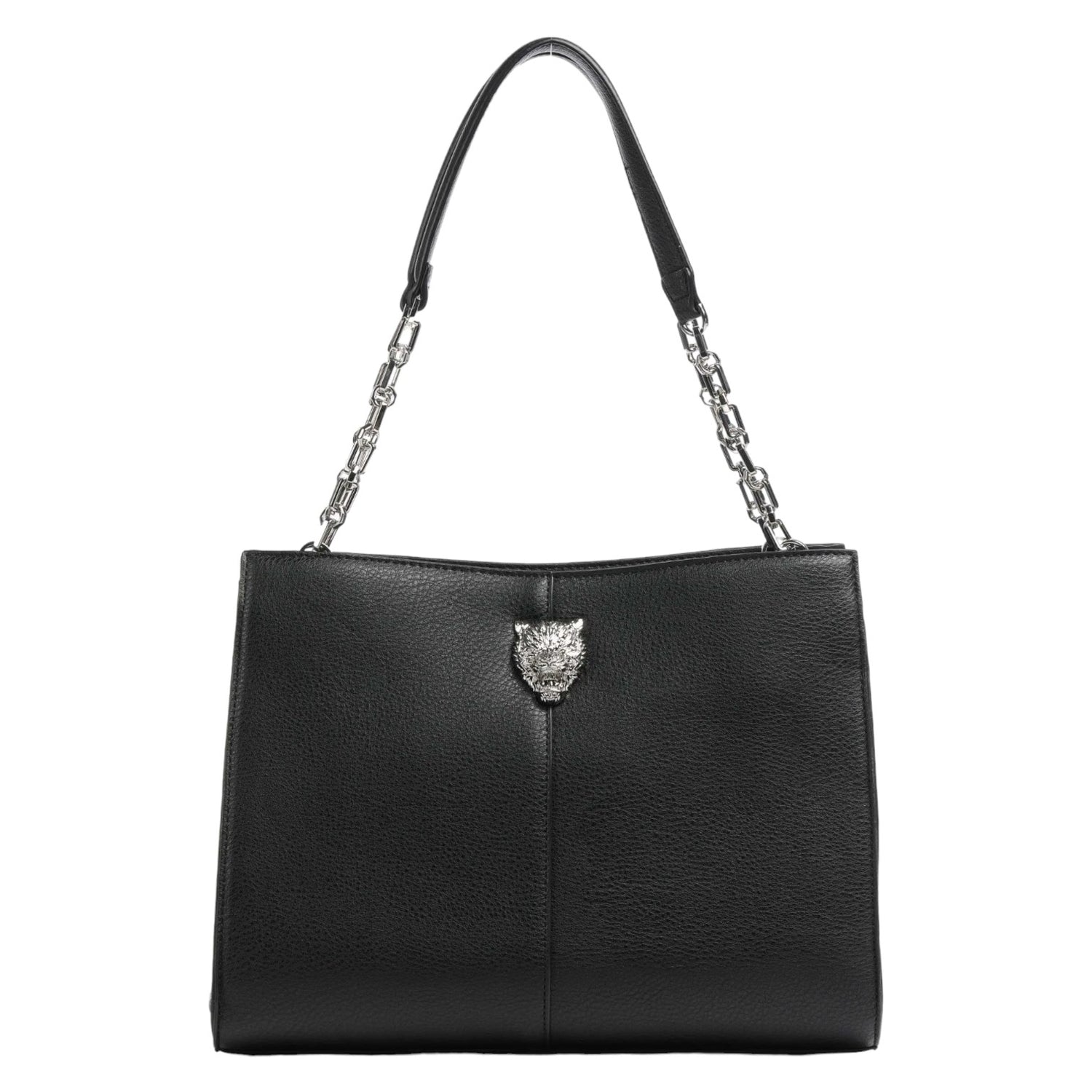 Plein Sport Borsa a Spalla Nera con Manici a Catena Argento