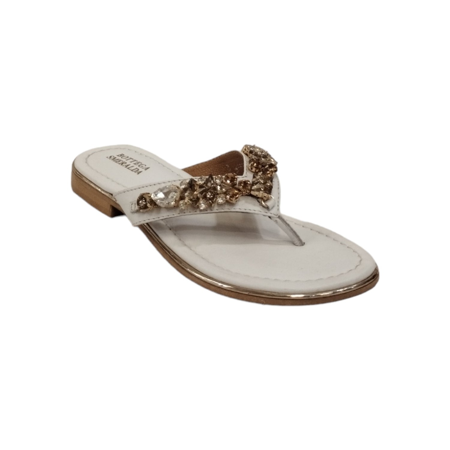 Bottega Smeralda Infradito Basso Gioiello Bianco in Pelle