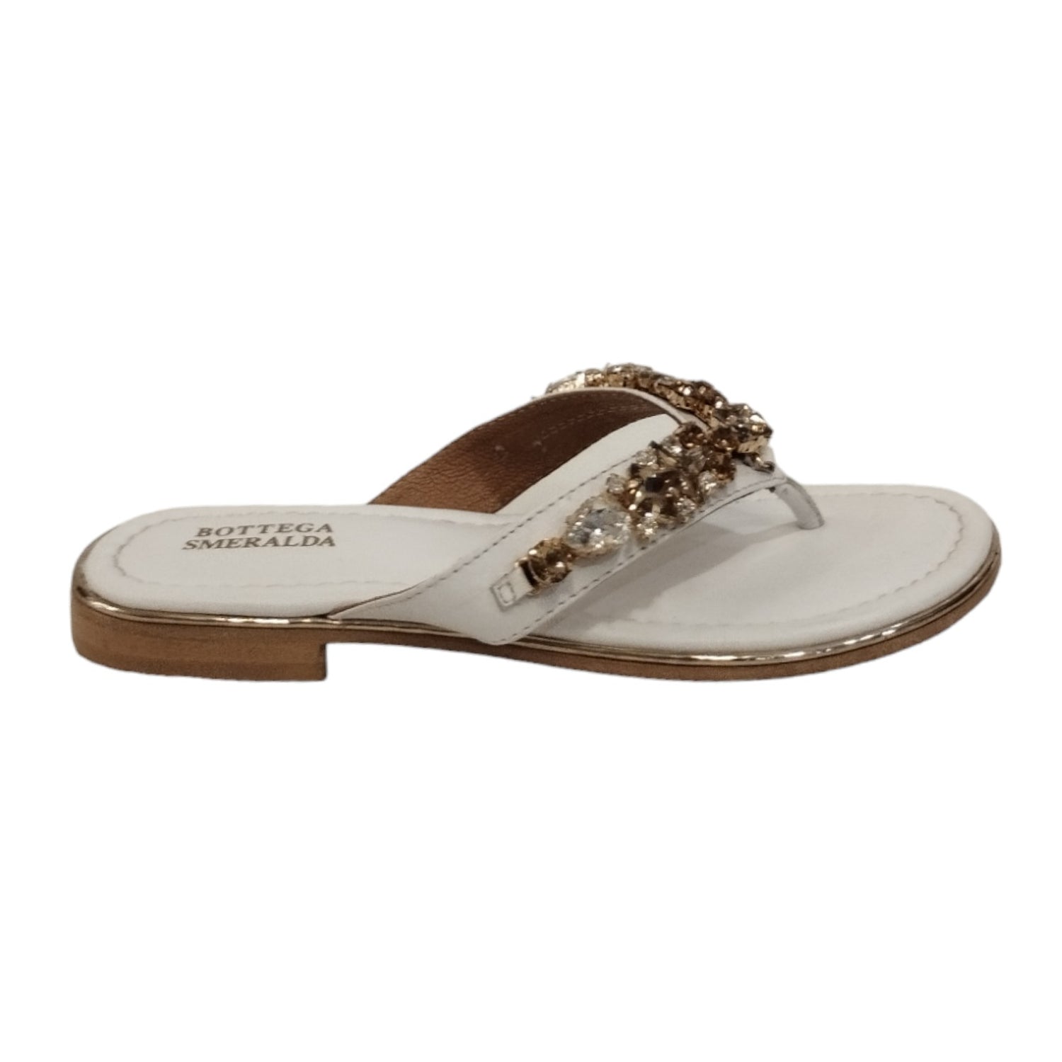 Bottega Smeralda Infradito Basso Gioiello Bianco in Pelle