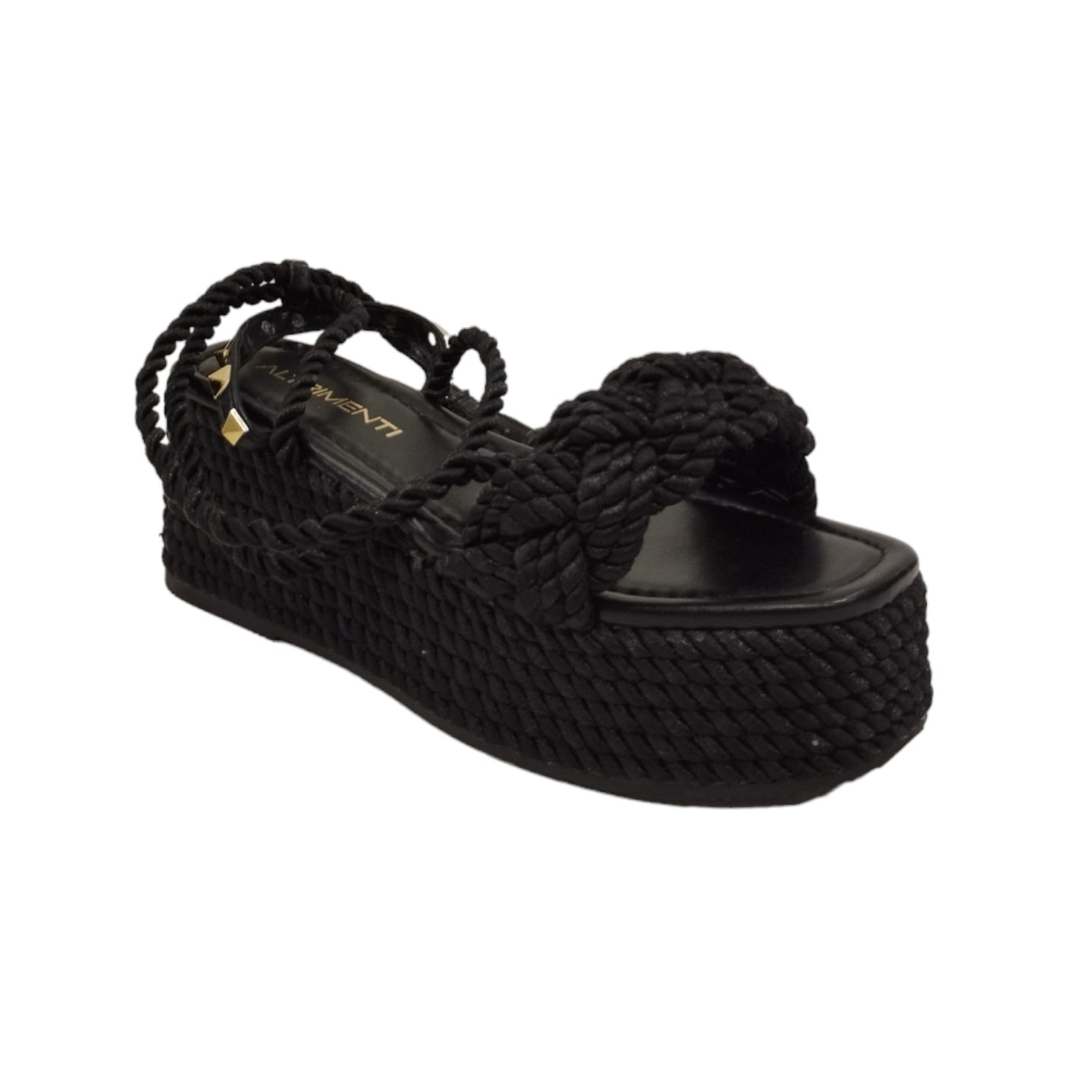 Altrimenti Sandalo Nero alla Schiava in Tessuto con Zeppa