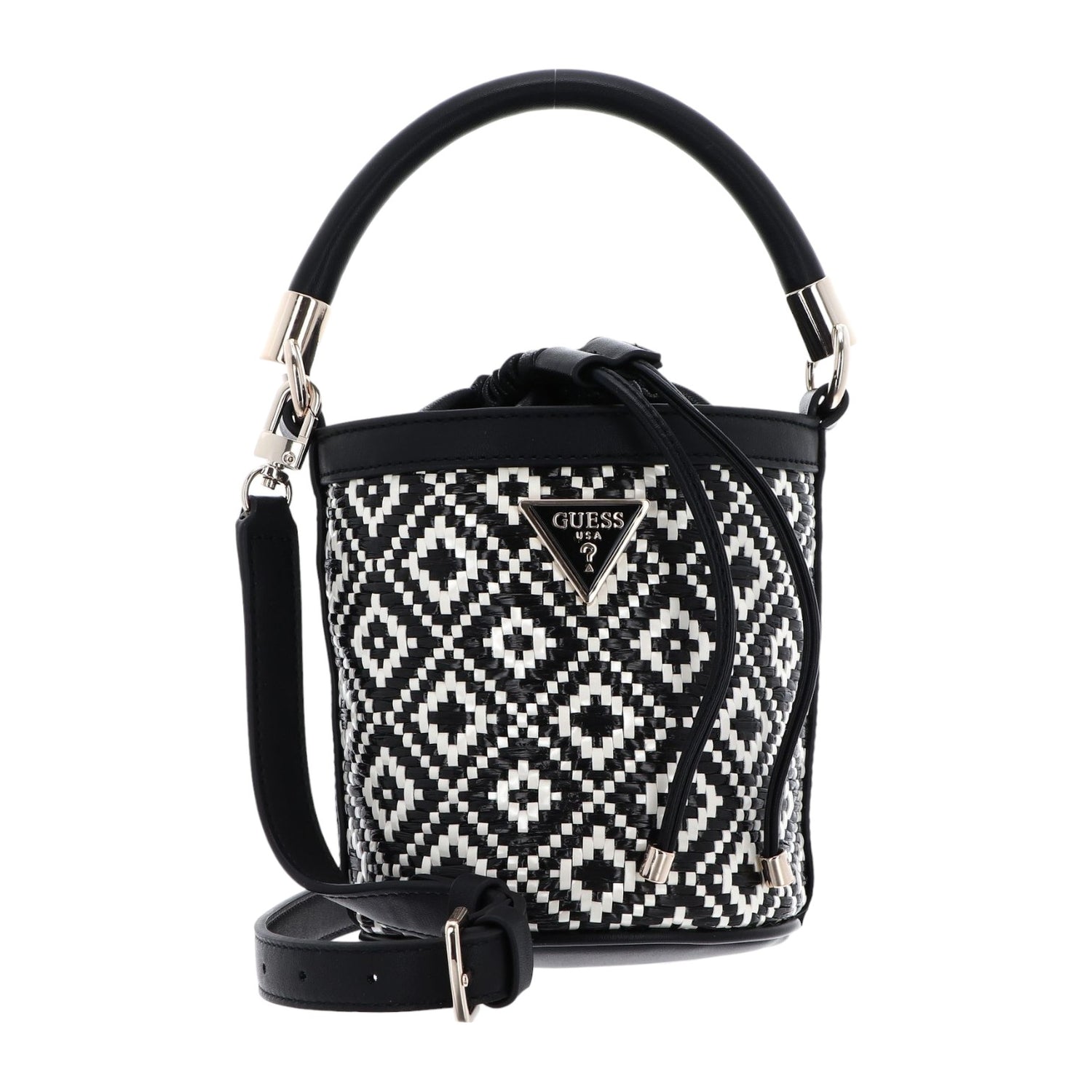 Guess Mini Secchiello Nero Rainee in Raffia con Tracolla