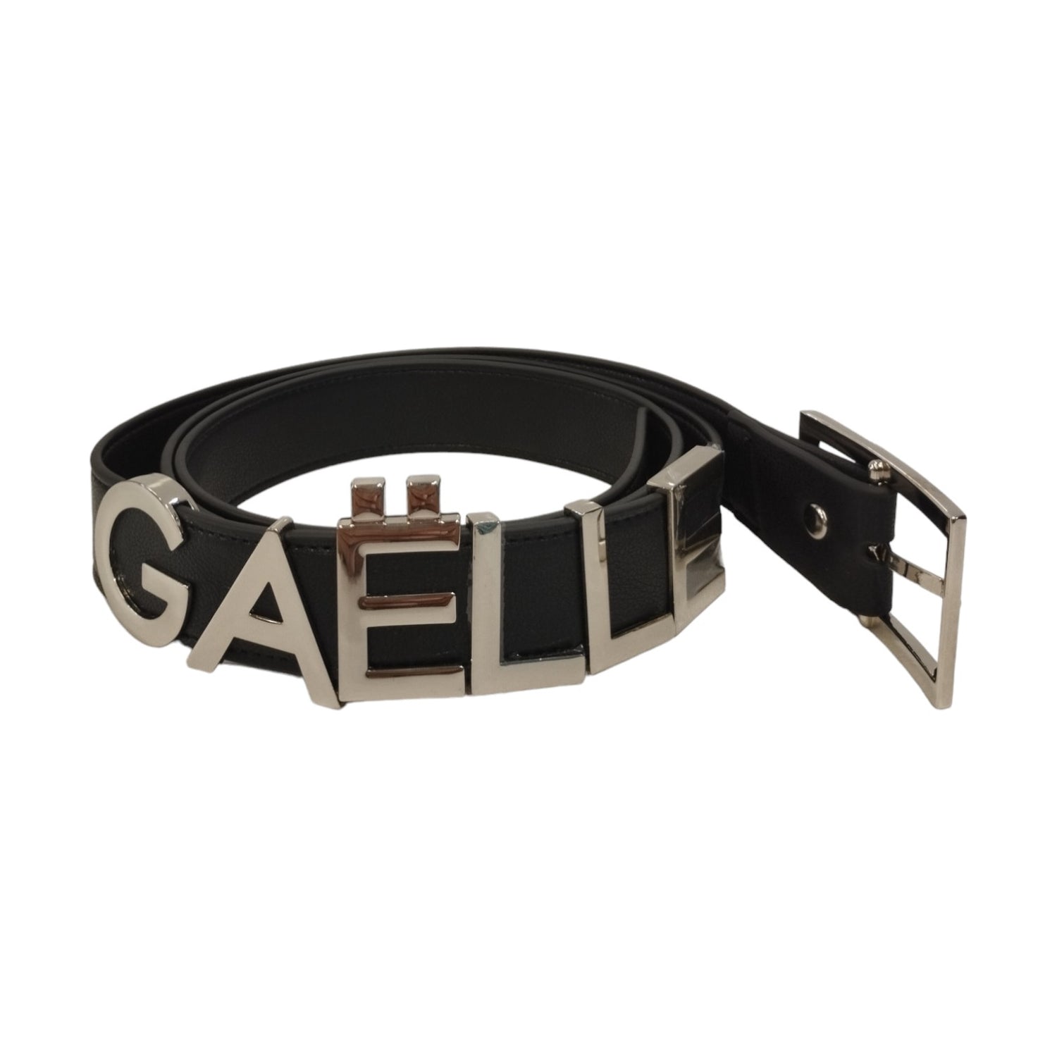 Gaelle Cintura Donna in Ecopelle Argento Nero con Scritta Logo