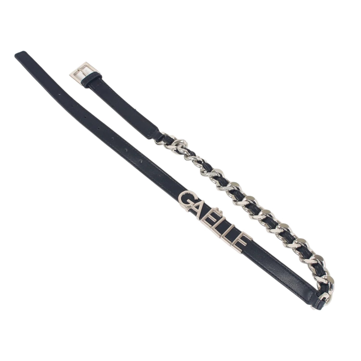 Gaelle Cintura Donna in Ecopelle Argento Nero con Catenella