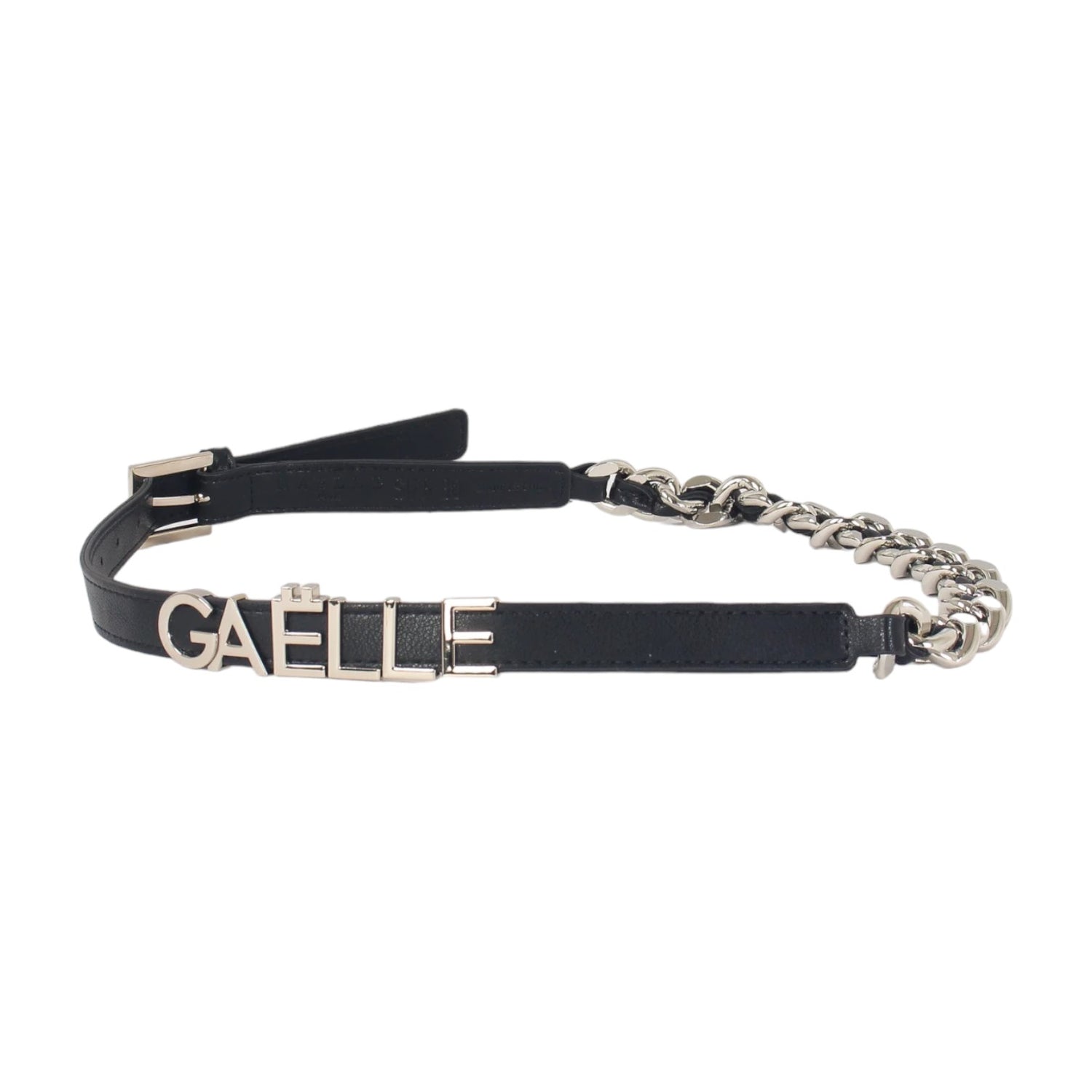 Gaelle Cintura Donna in Ecopelle Argento Nero con Catenella