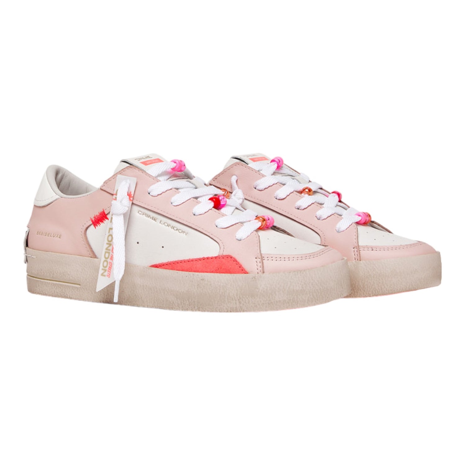 Crime London Sneakers Bianca Rosa Sk8 Deluxe Coral Charms da Donna