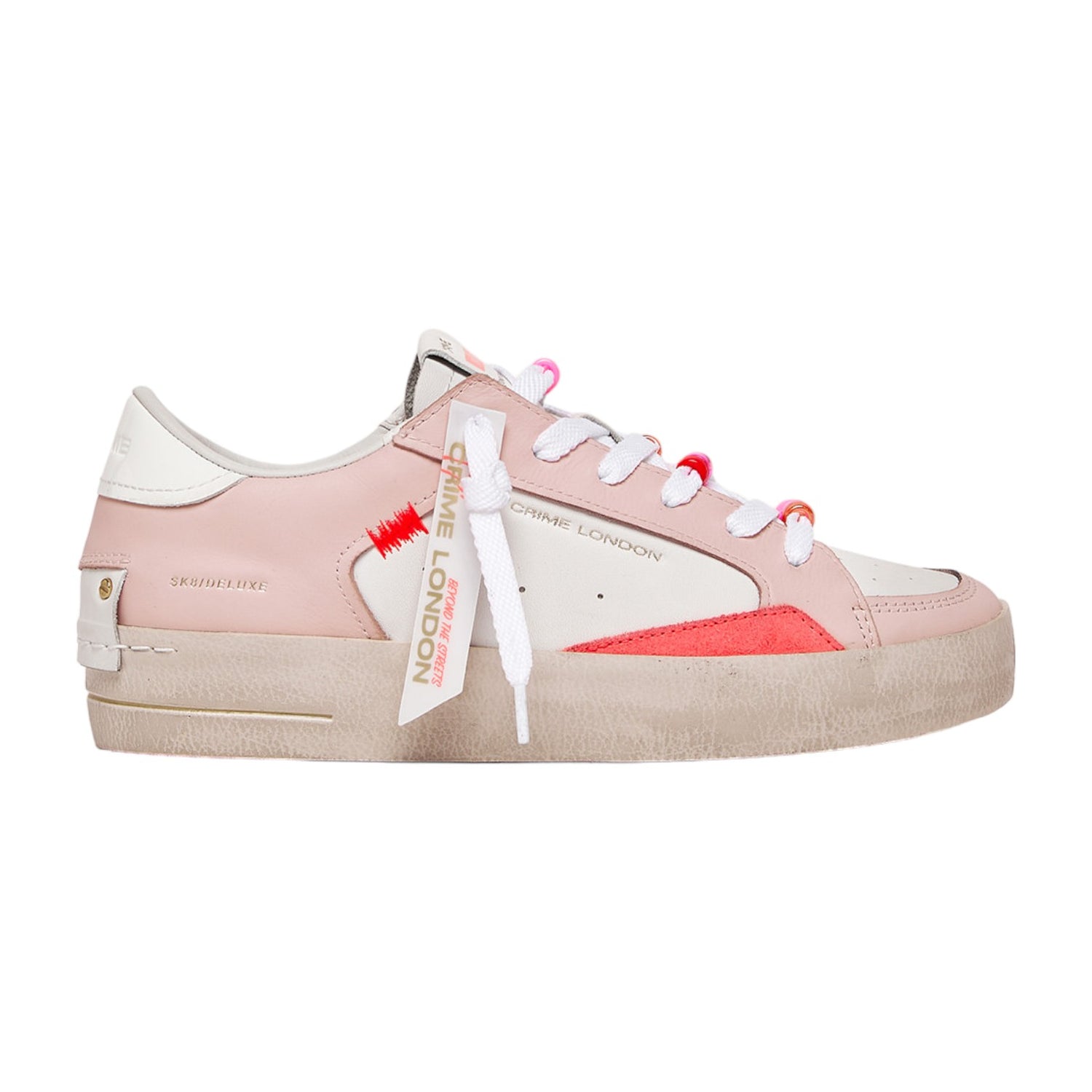 Crime London Sneakers Bianca Rosa Sk8 Deluxe Coral Charms da Donna