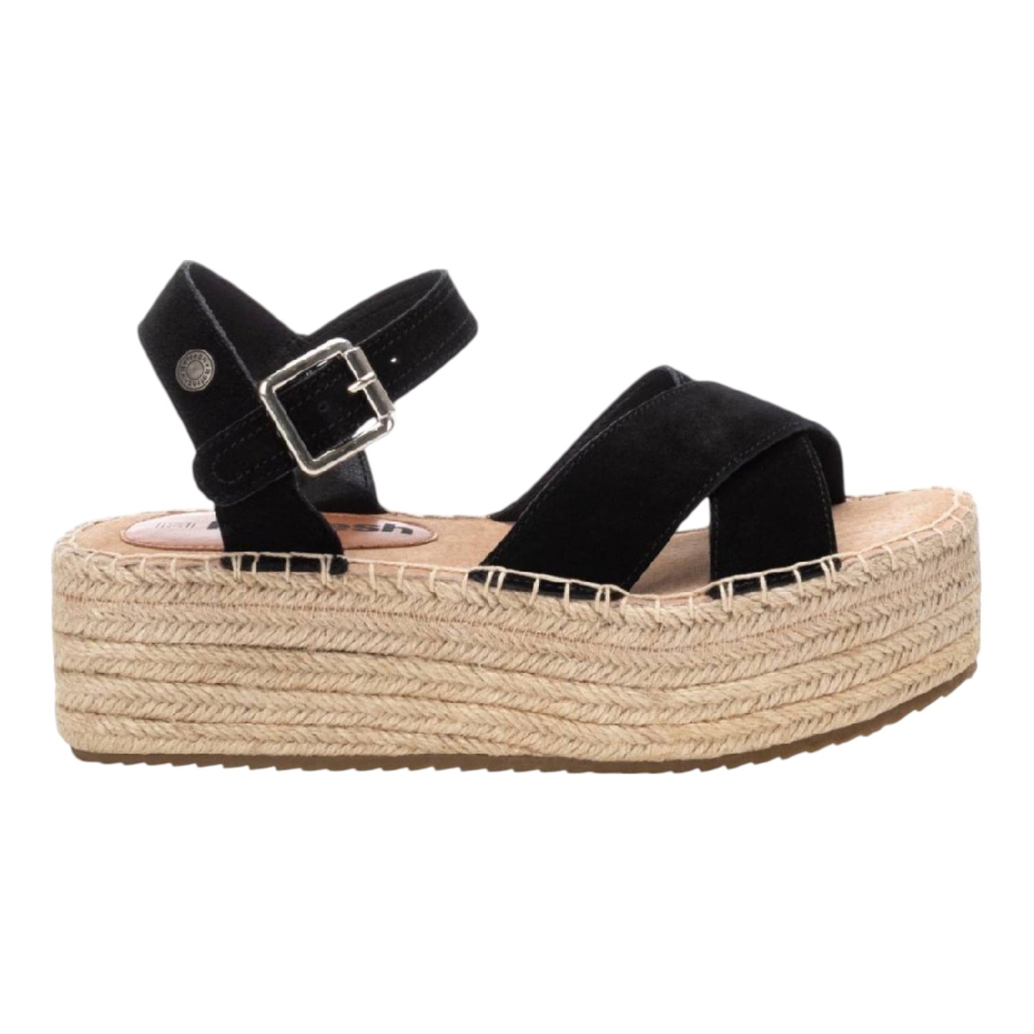 Refresh Sandalo Nero in Camoscio con Zeppa da Donna
