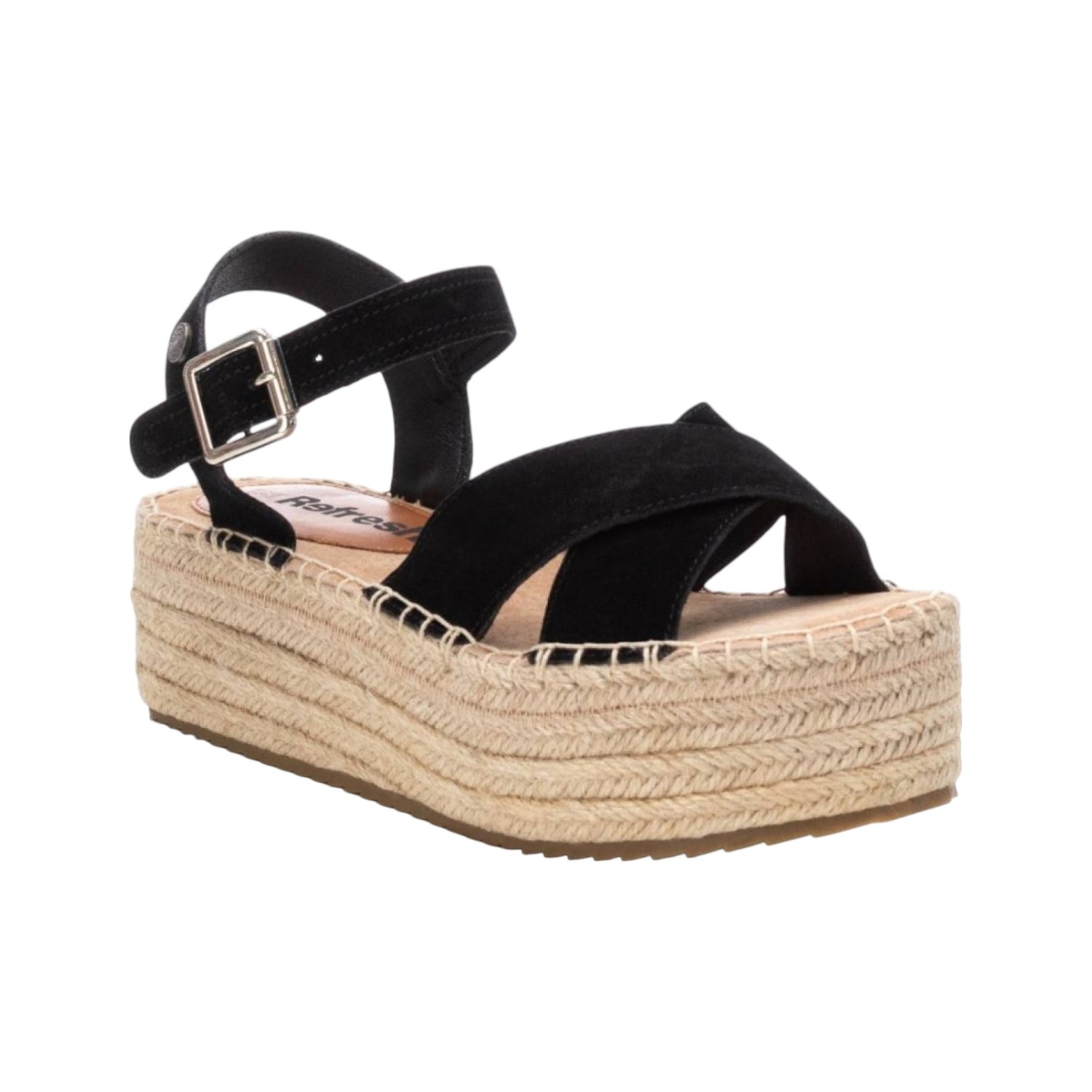 Refresh Sandalo Nero in Camoscio con Zeppa da Donna