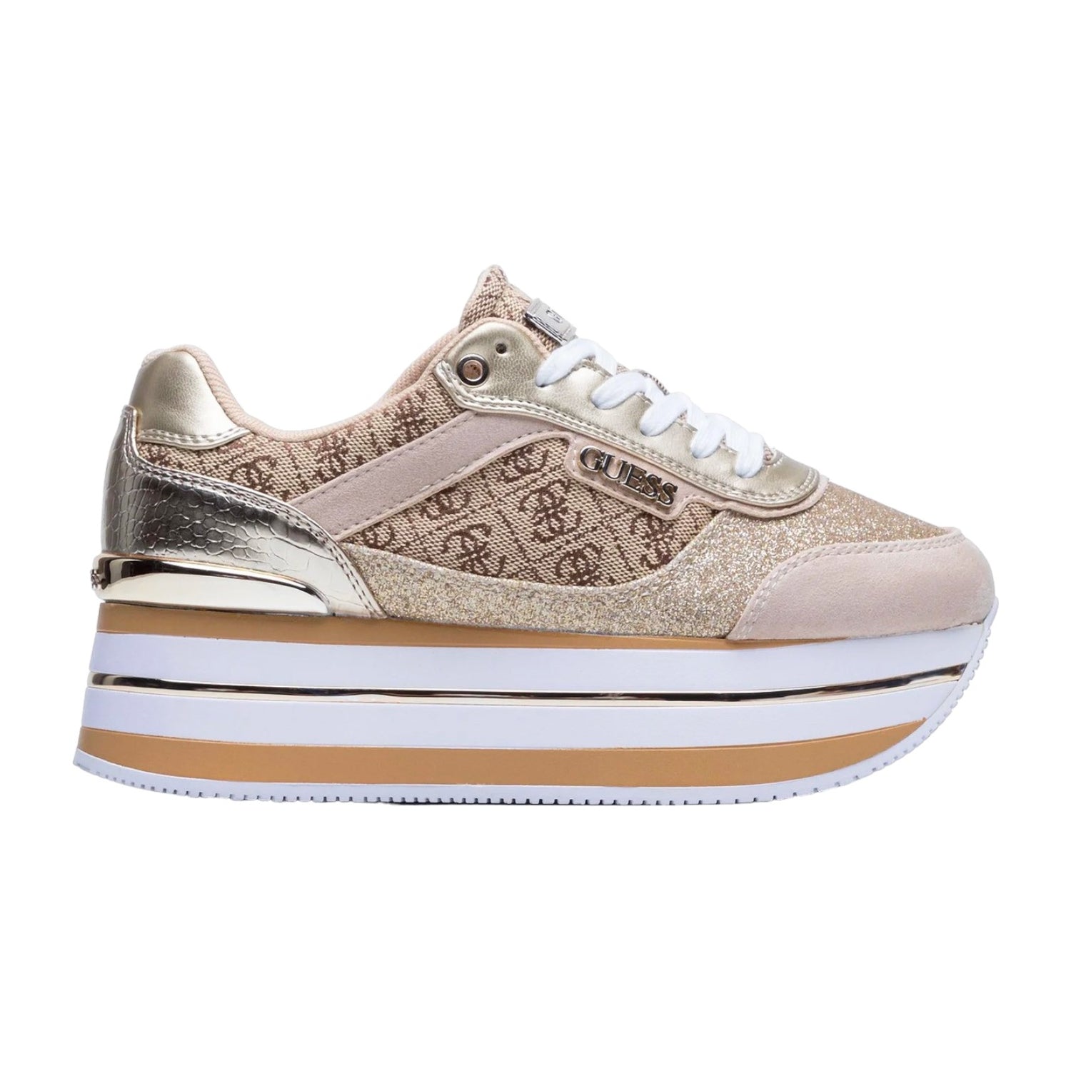 Guess Sneakers Beige Marrone Platform Runner Hansini 4G Logo da Donna