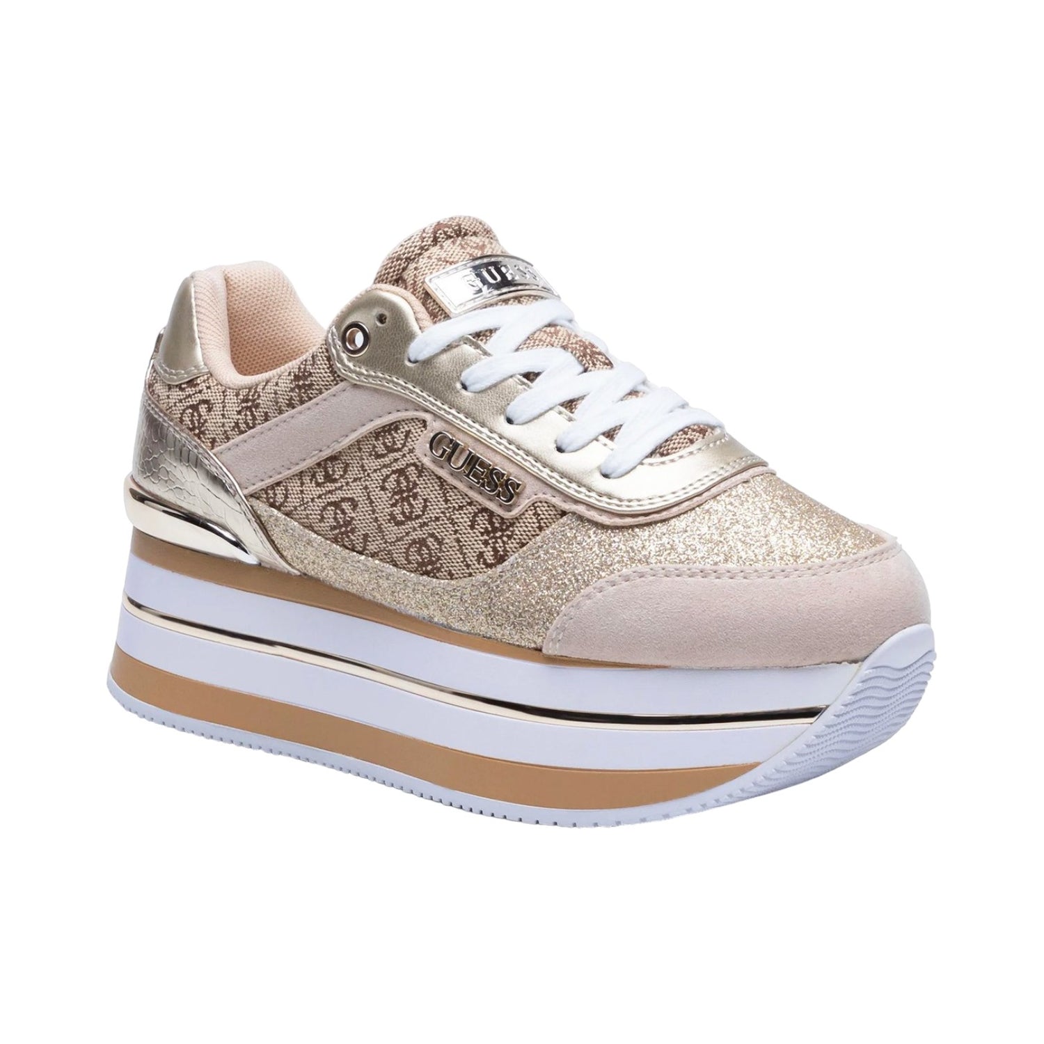 Guess Sneakers Beige Marrone Platform Runner Hansini 4G Logo da Donna